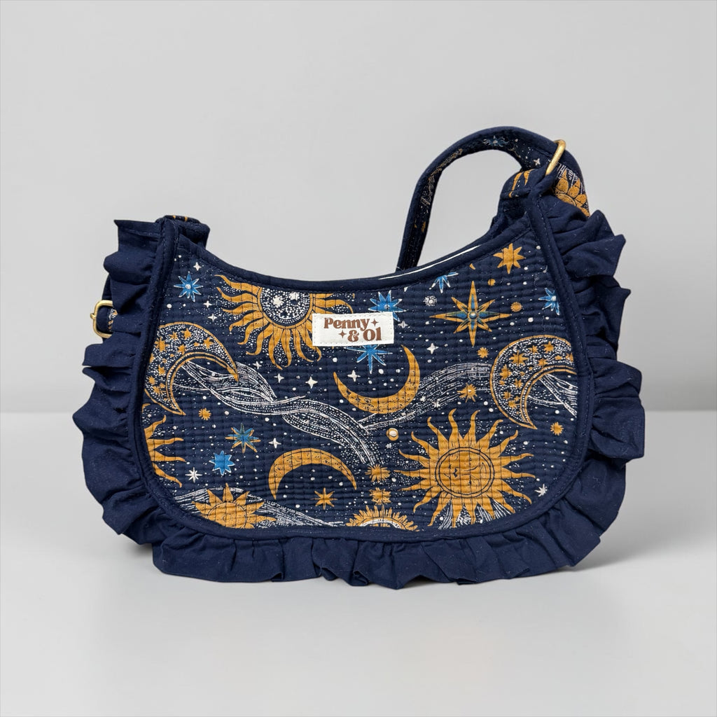 Celestial Ruffle Shoulder Bag, Handmade Cotton Tote Bags