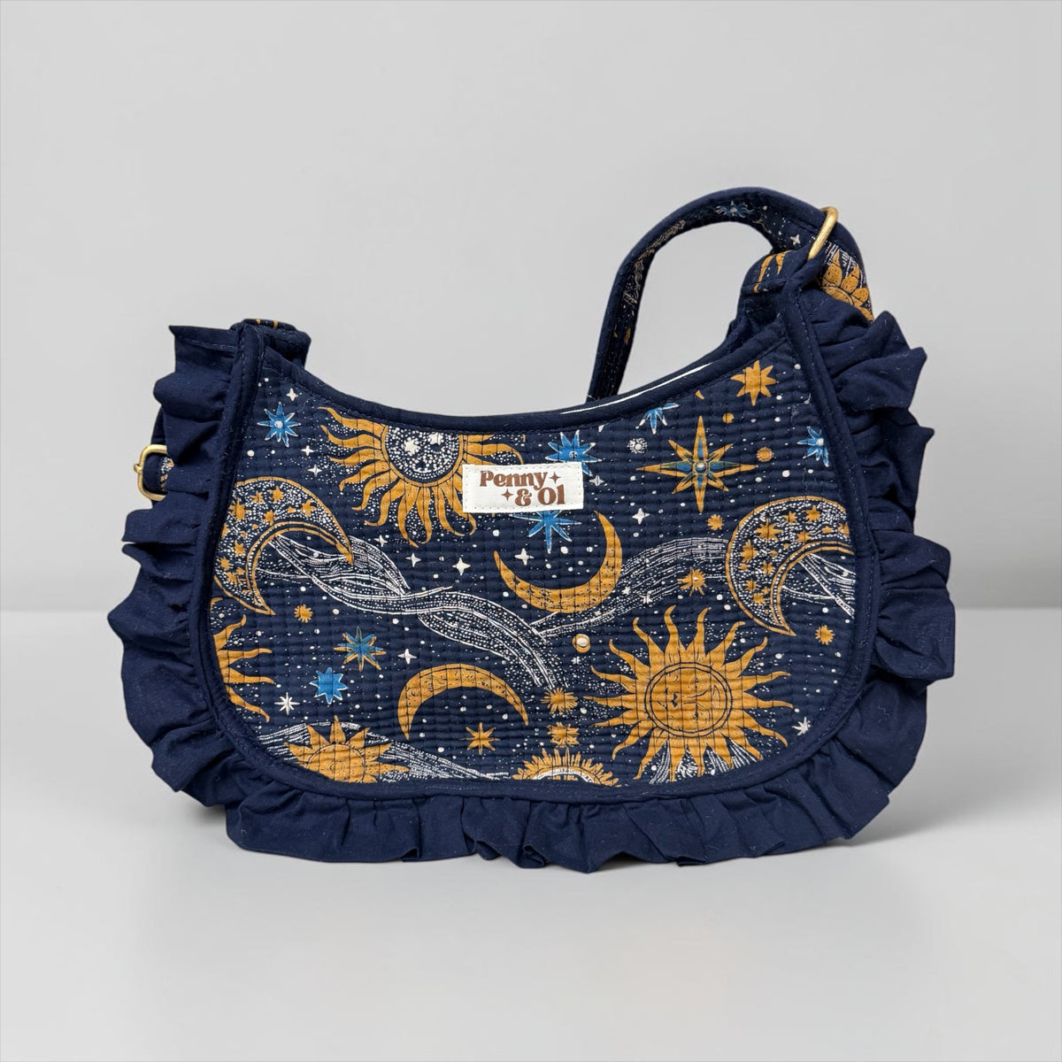 Celestial Ruffle Shoulder Bag, Handmade Cotton Tote Bags