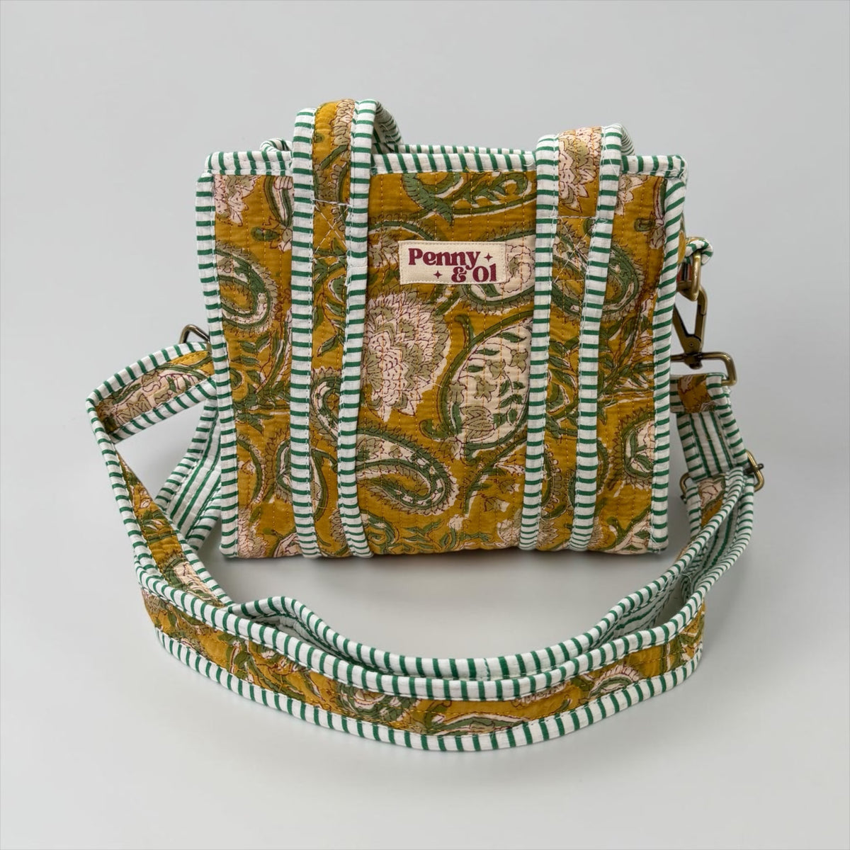 Mustard Paisley, Stripe Lining MINI Tote Bag - Penny & Ol