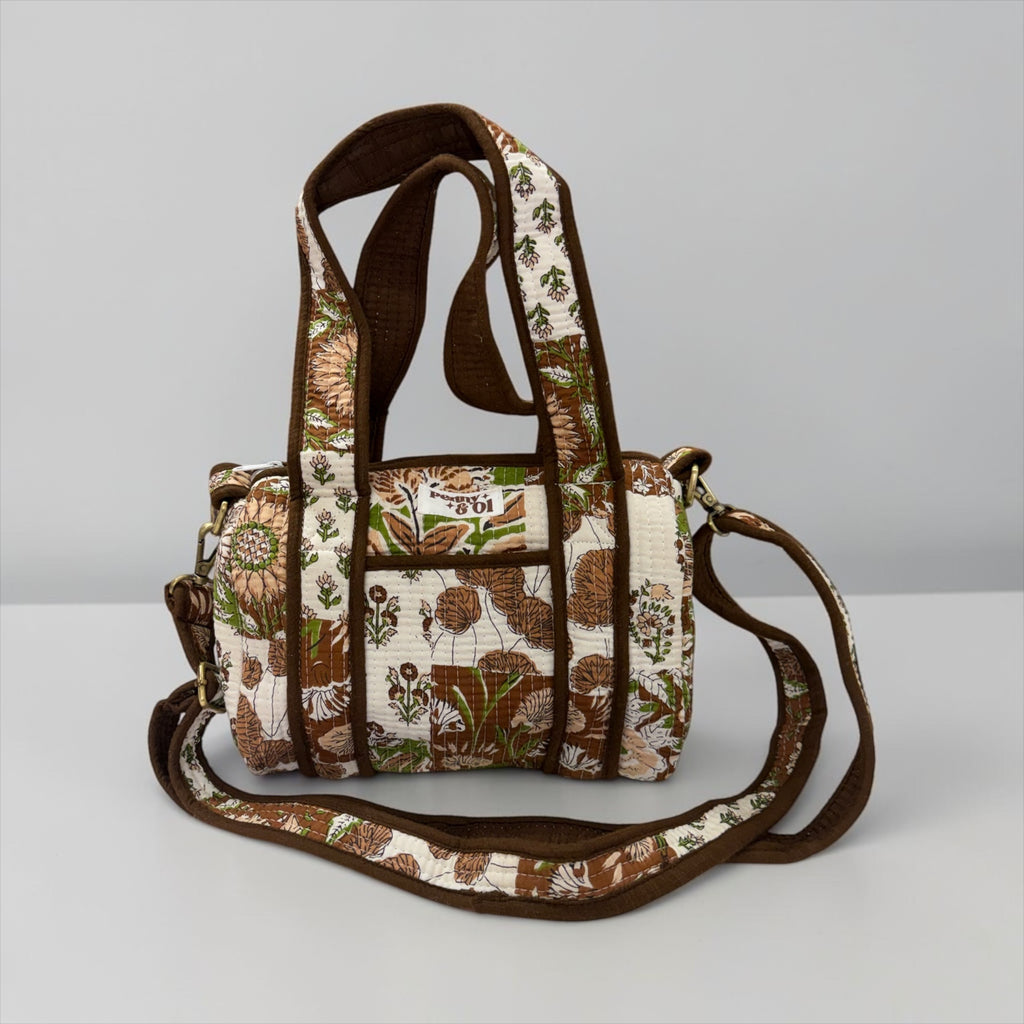 Brown Patchwork MINI DUFFLE Tote Bags - Penny & Ol