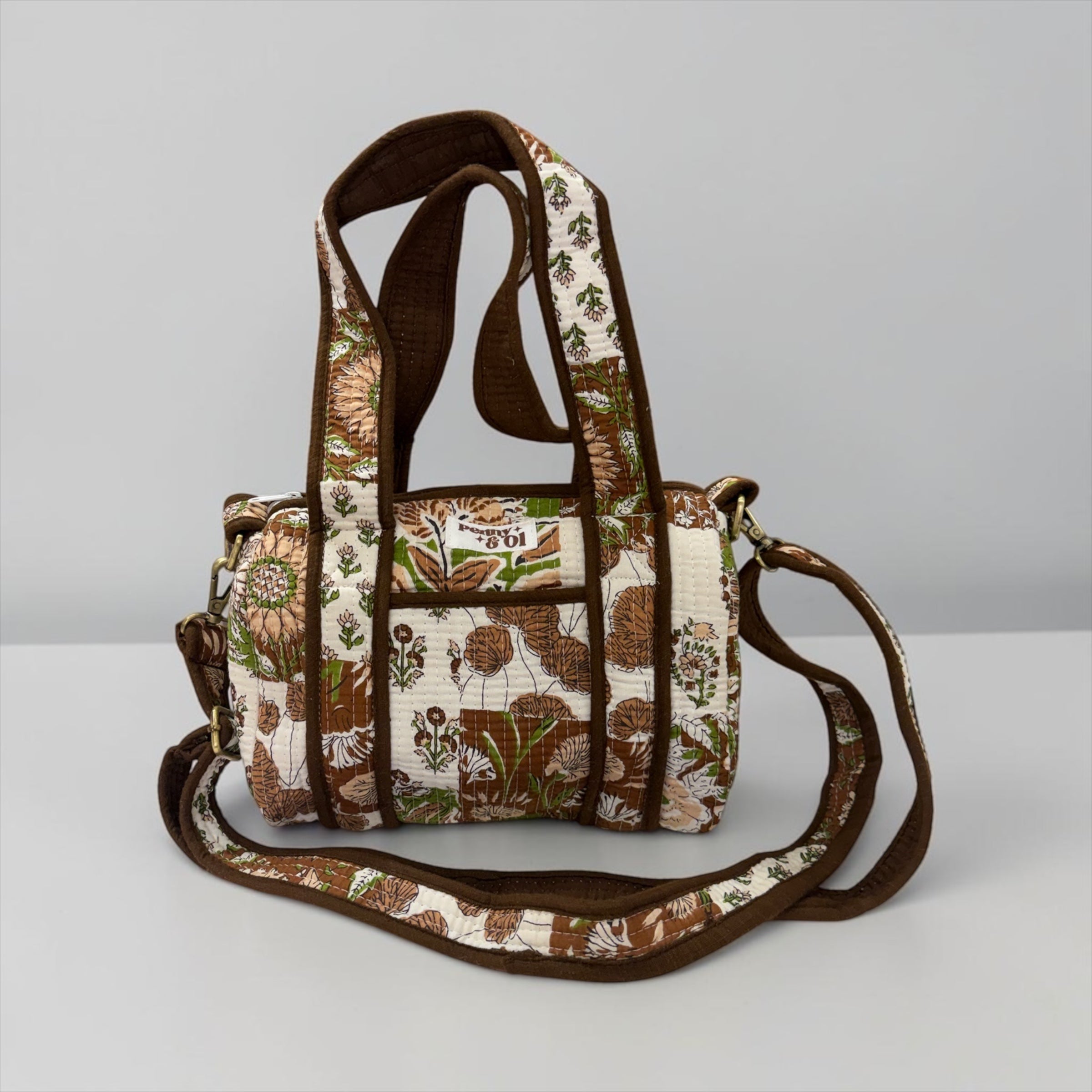 Brown Patchwork MINI DUFFLE Tote Bags - Penny & Ol