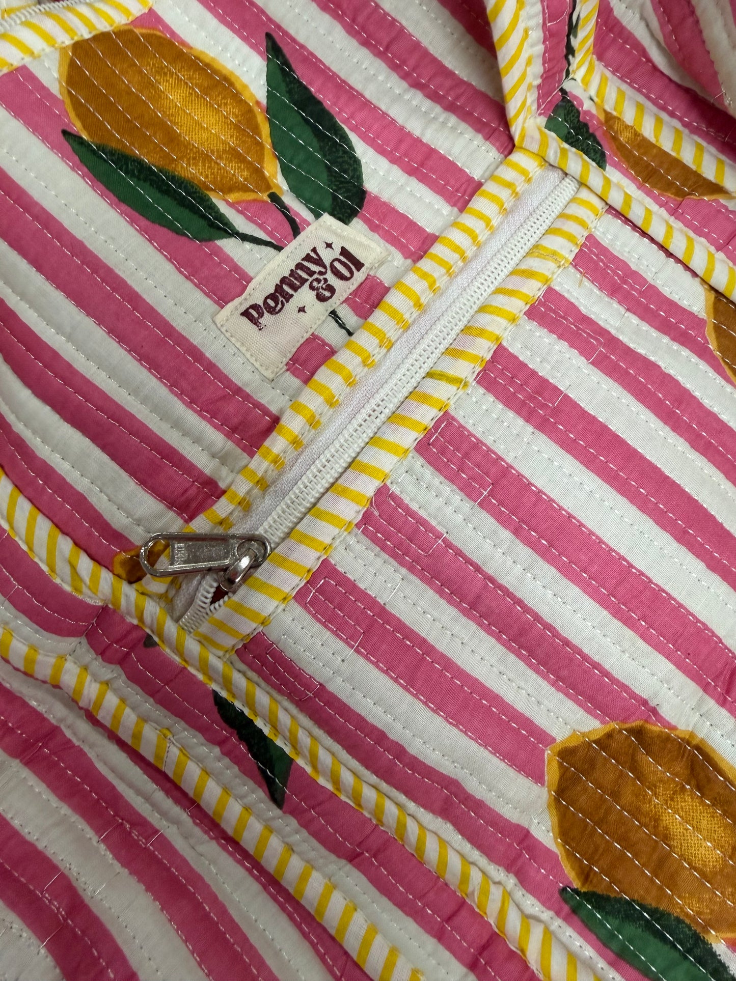 Pink Stripe Lemons MEDIUM DUFFLE Tote Bags - Penny & Ol