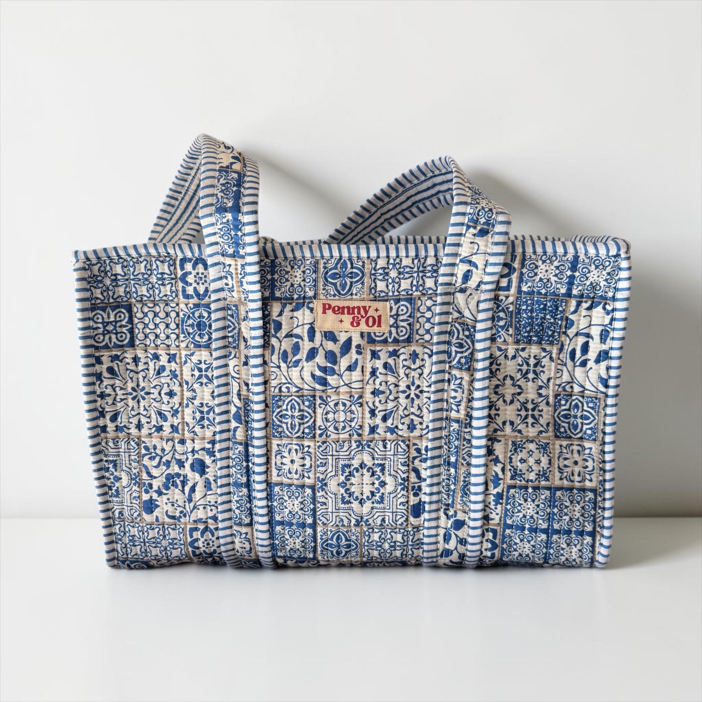 Santorini Medium Cotton, handmade tote bag