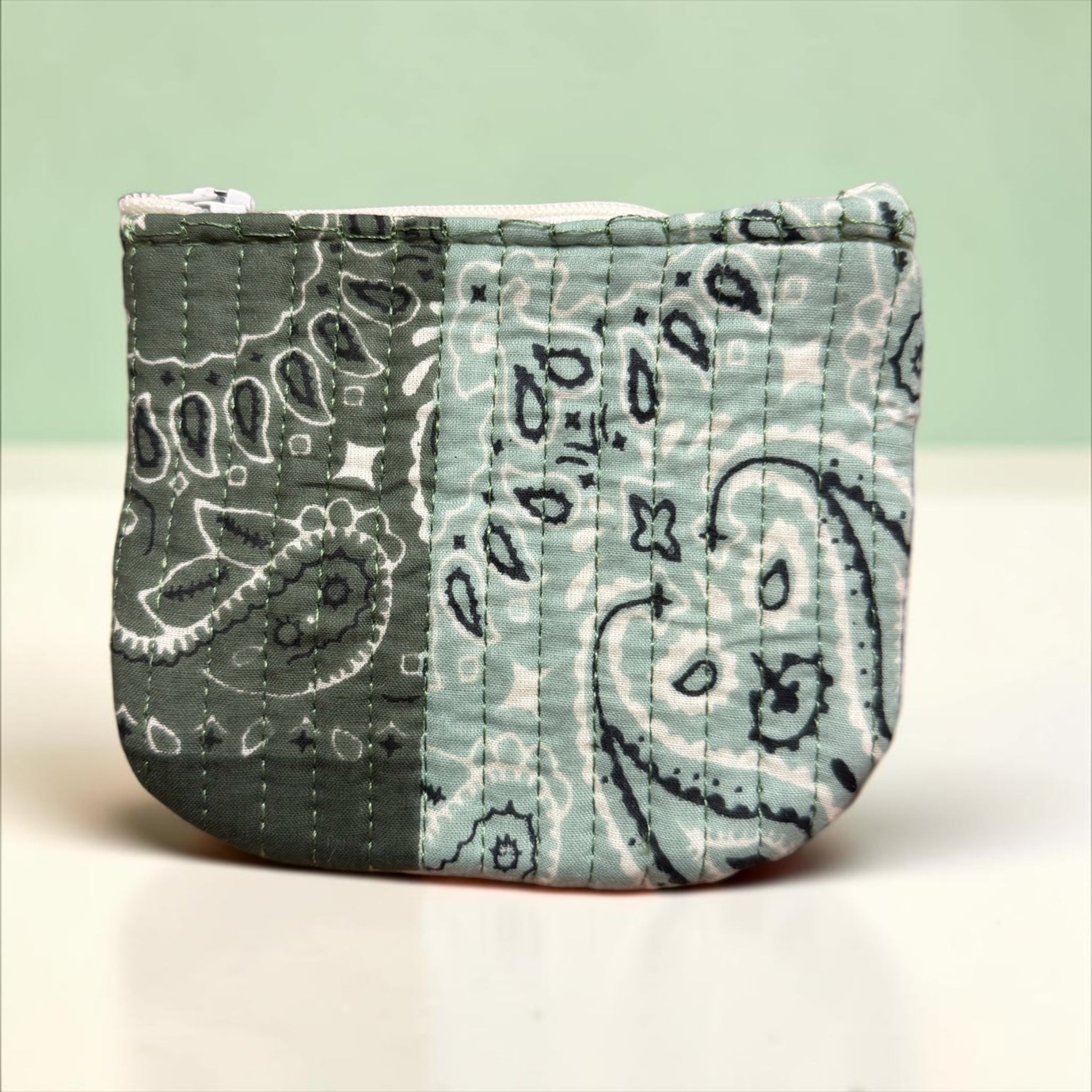 Sage Paisley Bandana Mini Zip Purse - Penny & Ol
