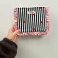 Black Stripe Hearts Ruffle Pouch