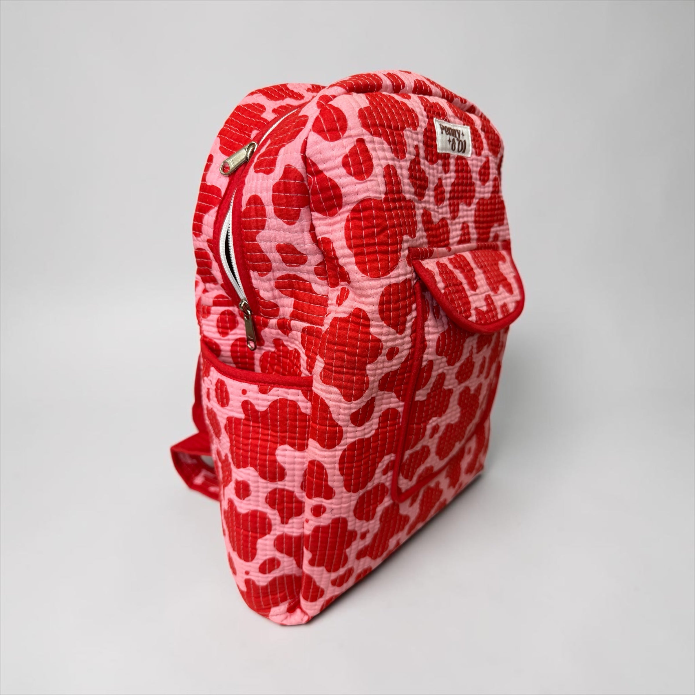Pink & Red Cow Print
 Backpack, handmade cotton tote bags