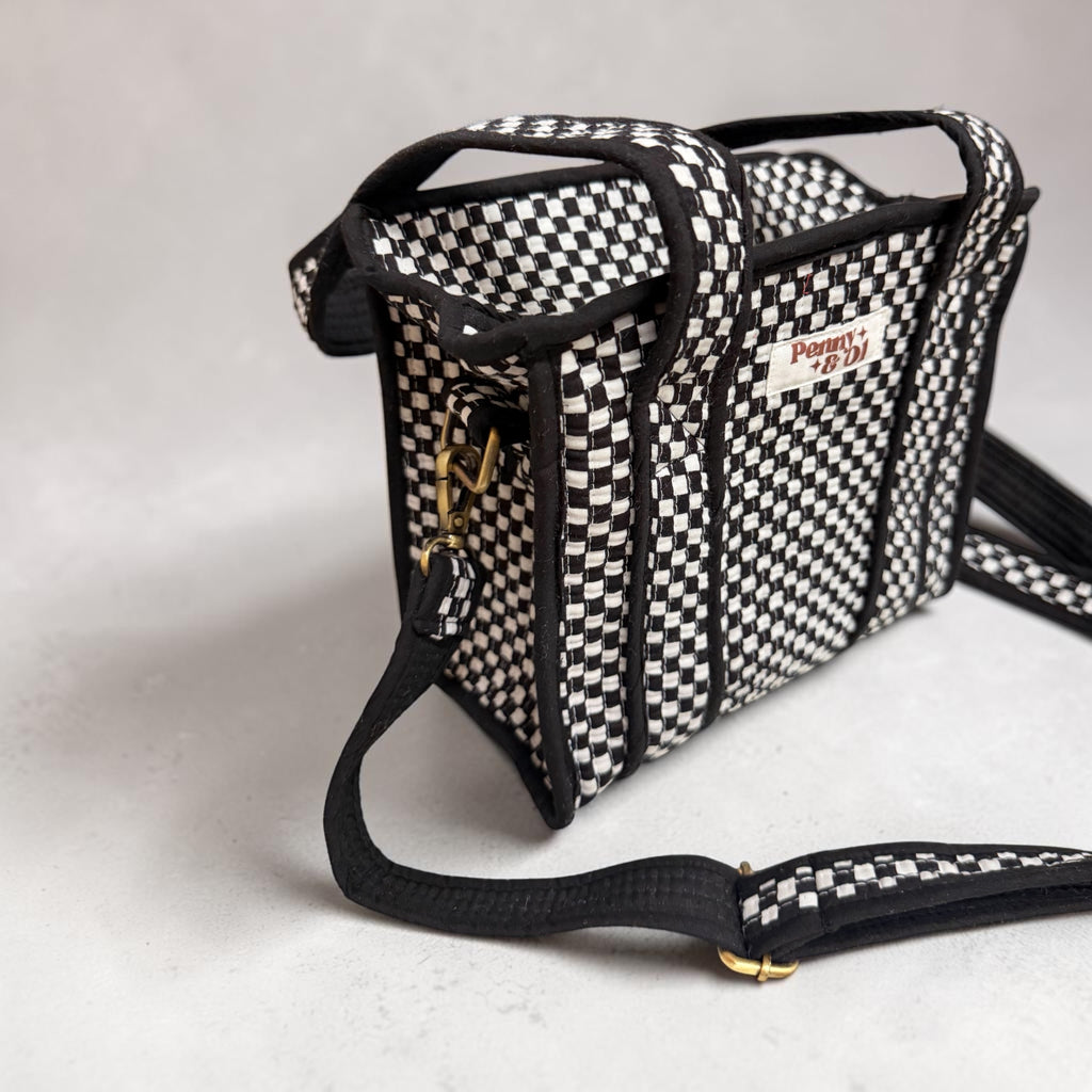 Small black and white checkerboard MINI Tote Bag - Penny & Ol