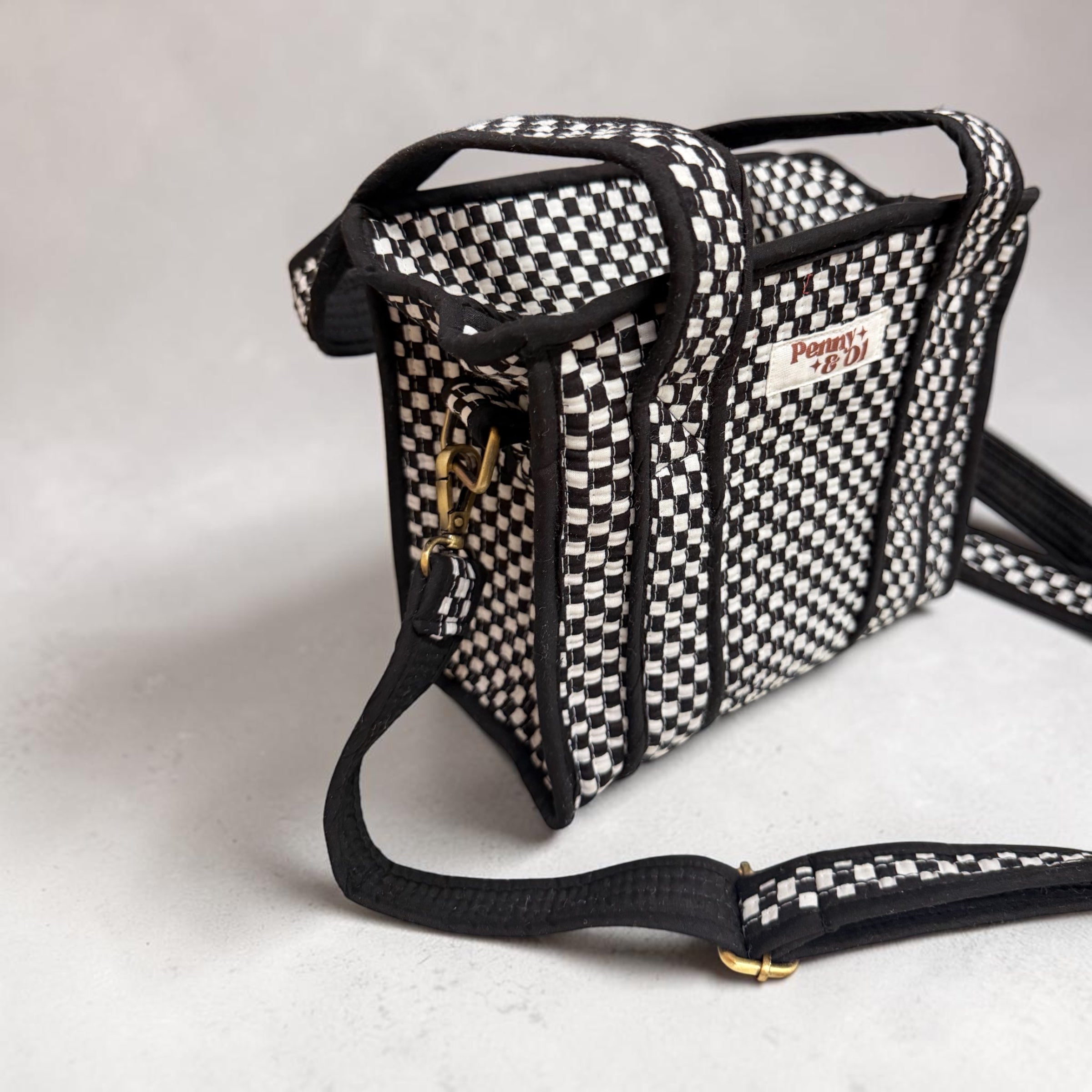 Small black and white checkerboard MINI Tote Bag - Penny & Ol