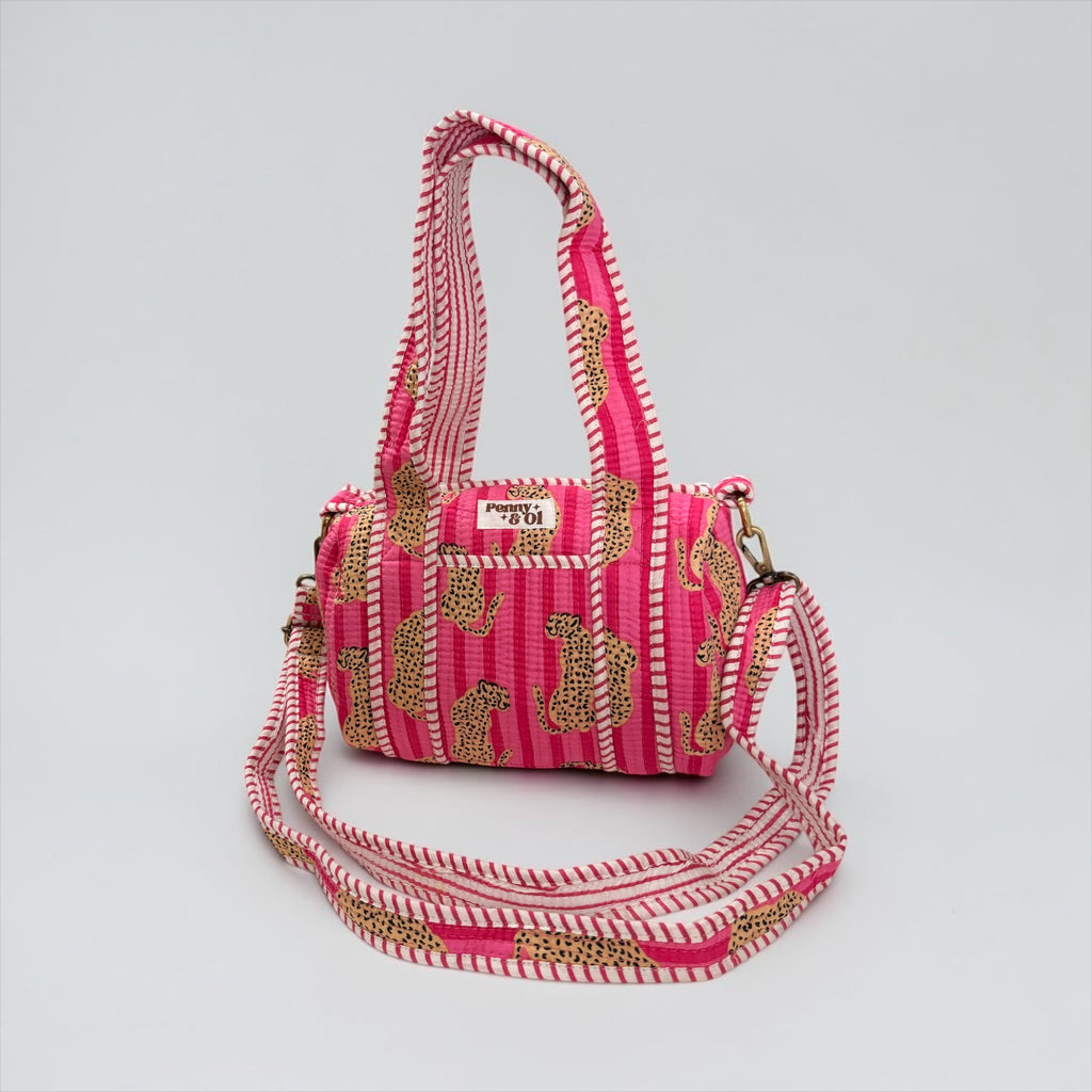 Pink Stripe Leopard MINI DUFFLE Tote Bags - Penny & Ol