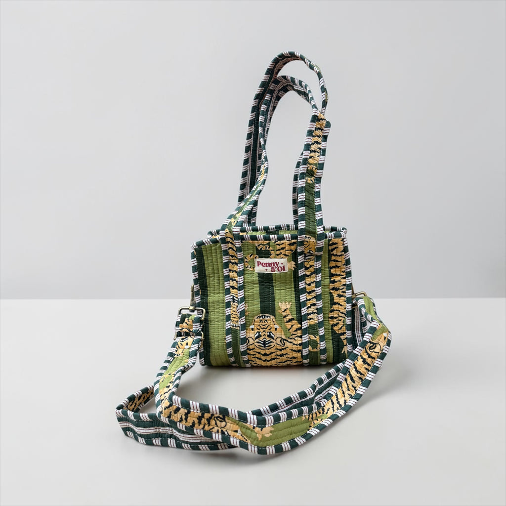 Moss Striped Tiger Collection, cotton tote bags, handmade tote.