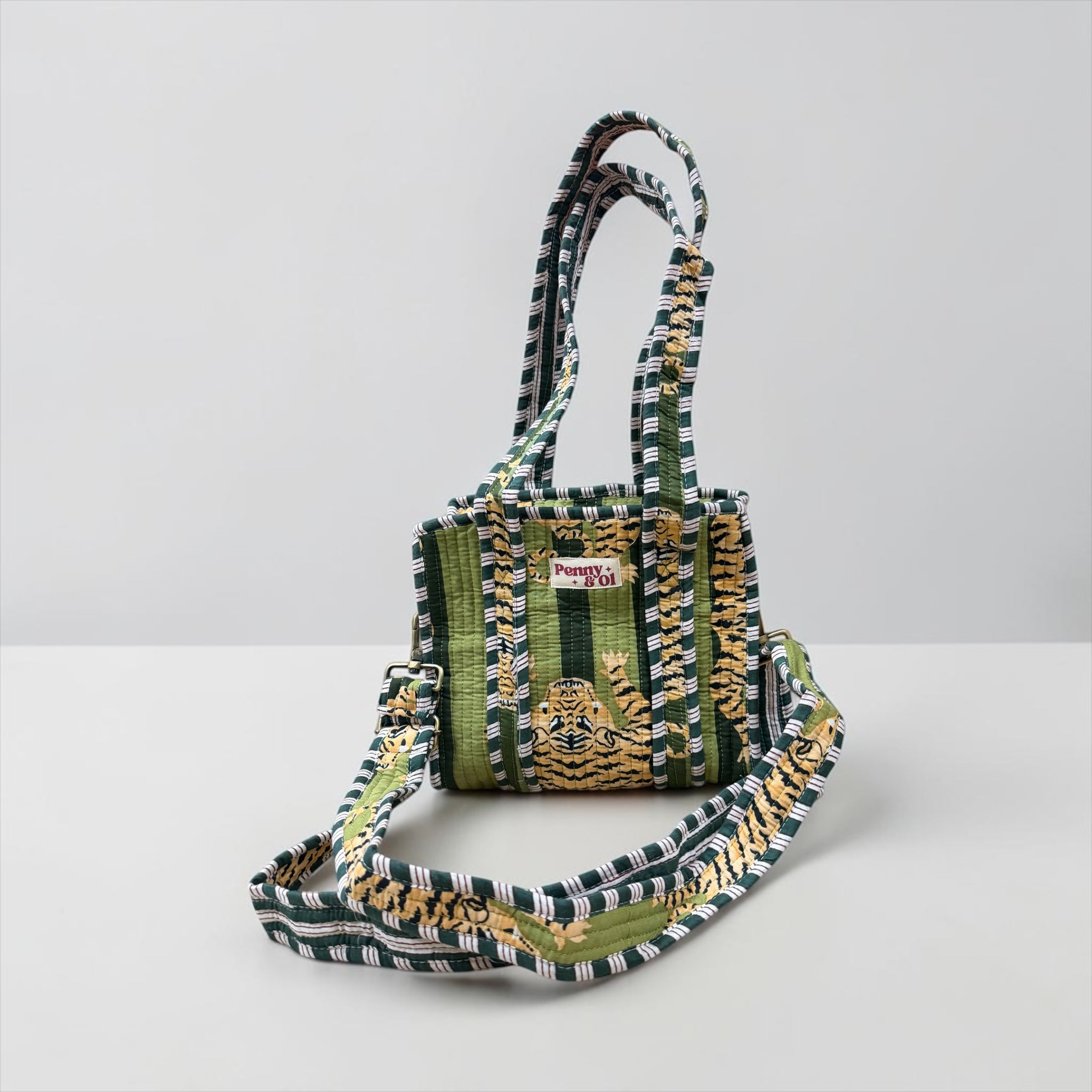 Moss Striped Tiger Collection, cotton tote bags, handmade tote.