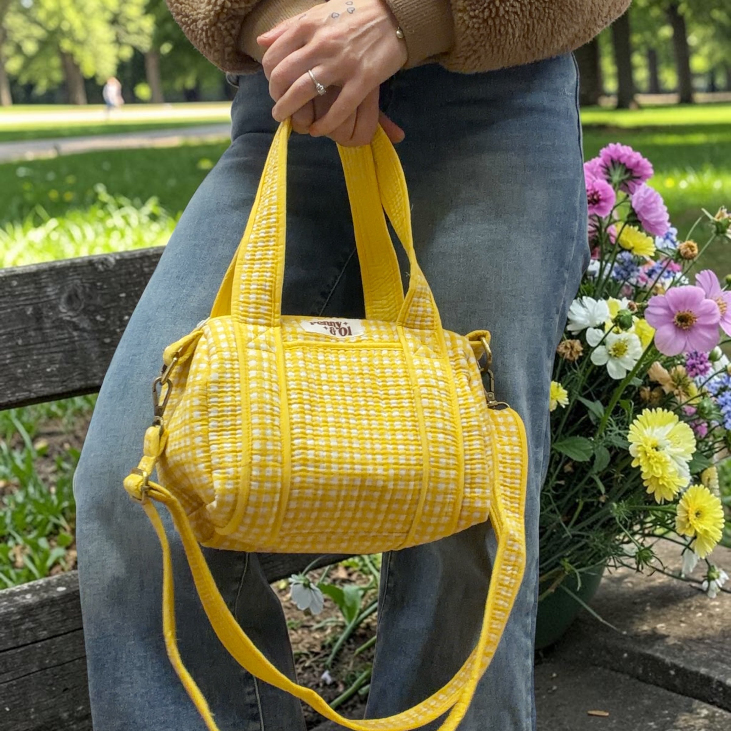 Yellow gingham Mini Duffle Tote Bags - Penny & Ol
