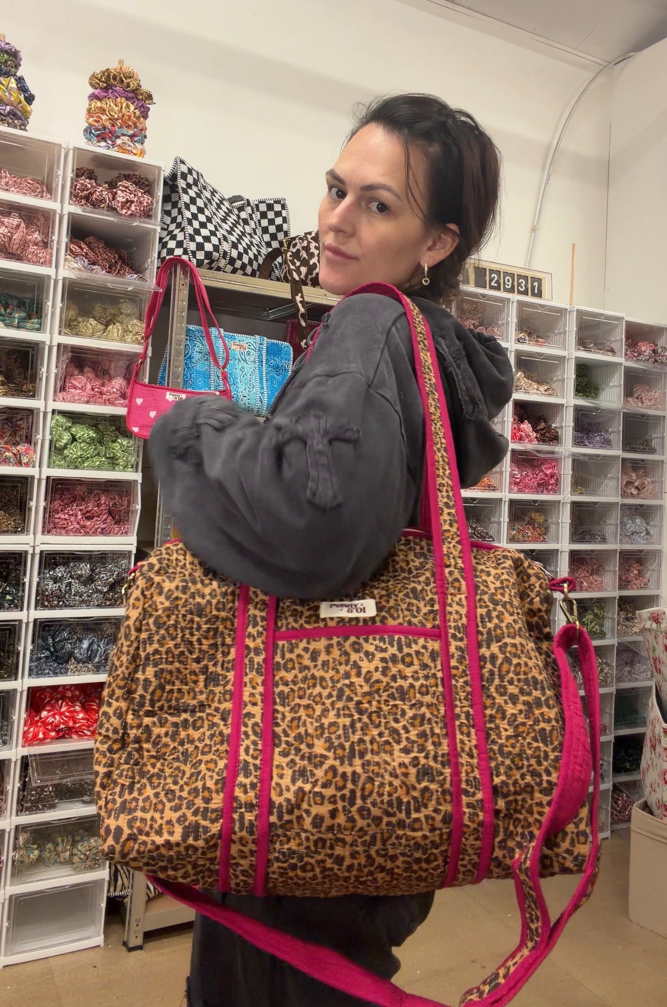 Raspberry Leopard MEDIUM DUFFLE Tote Bags - Penny & Ol