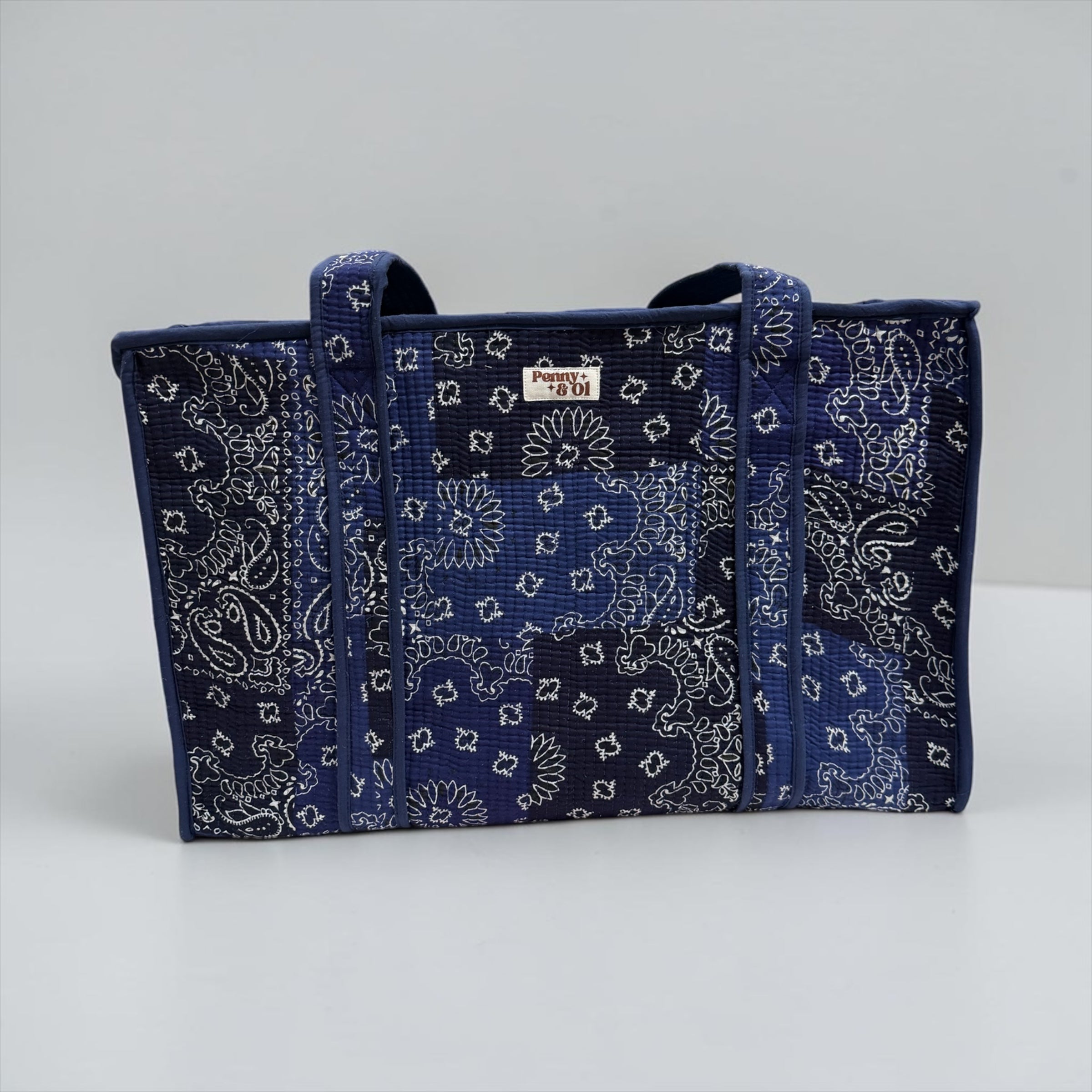 Navy Paisley Large Cotton Tote Bag, handmade tote bags