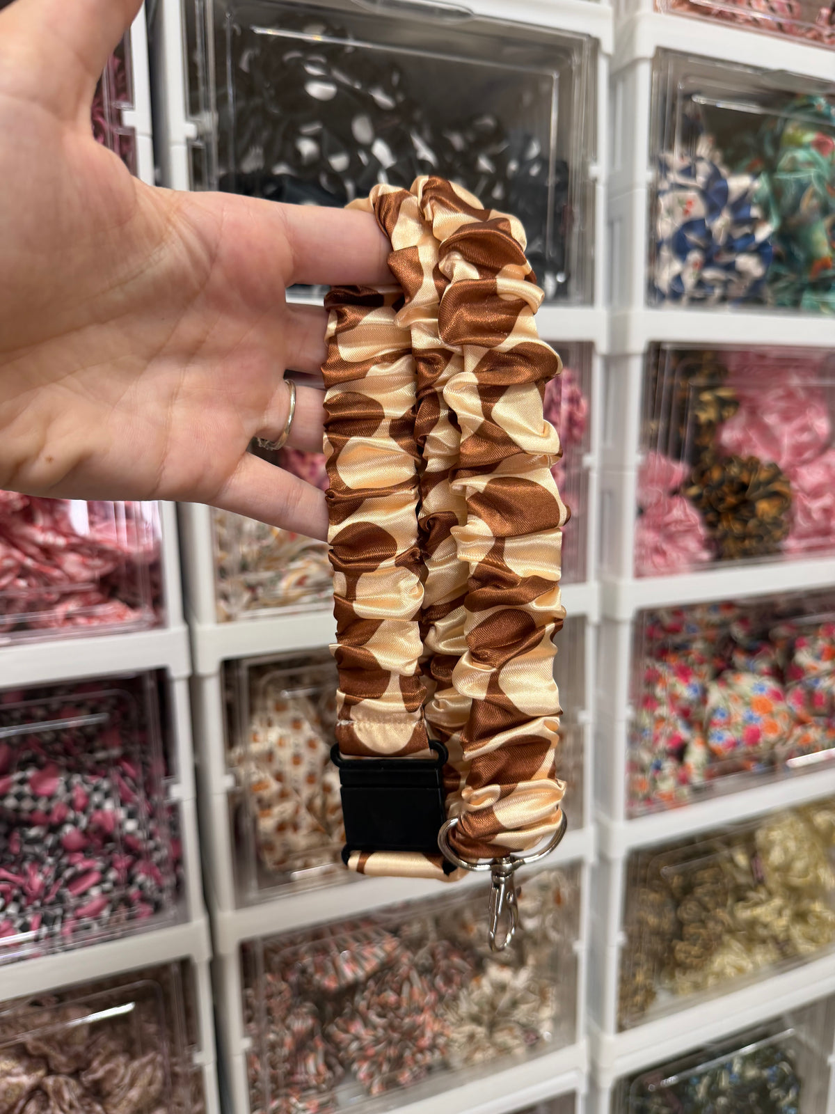 Brown and cream swirl Scrunchie Lanyard