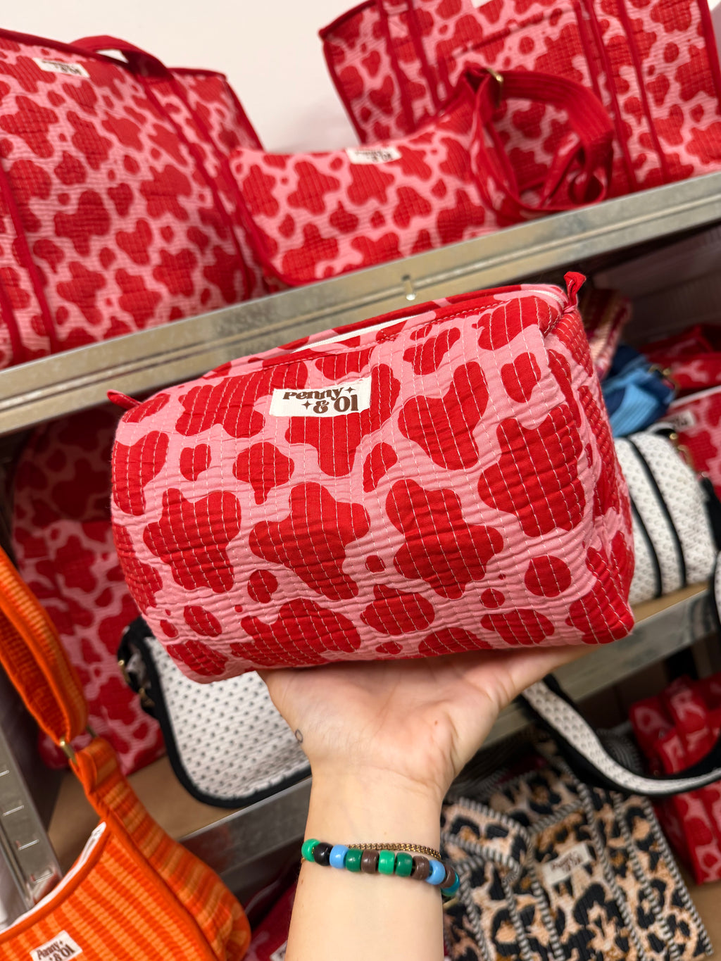 Pink & Red Cow Print waterproof zip pouches
