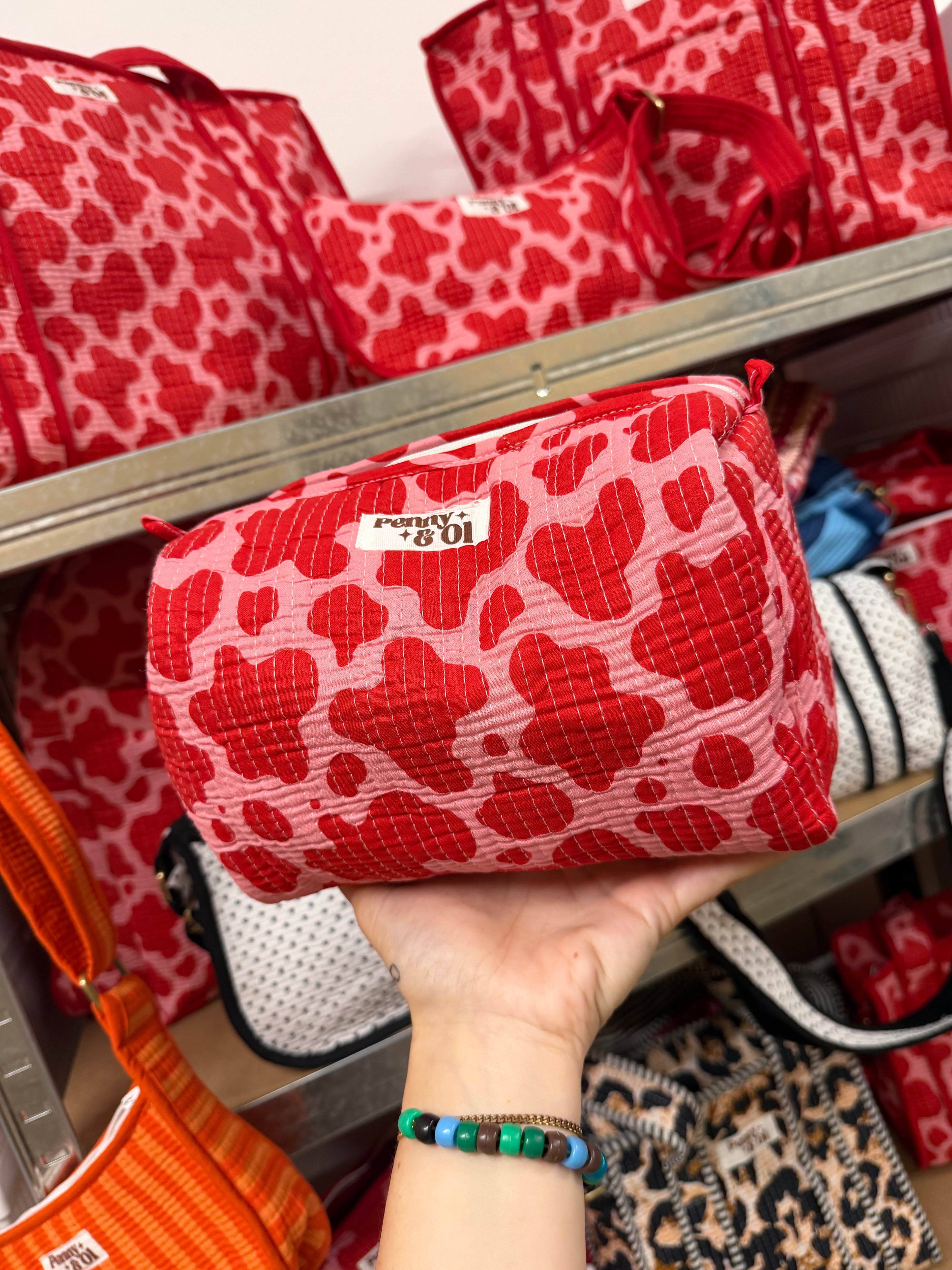 Pink & Red Cow Print waterproof zip pouches
