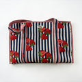 Navy Stripe Strawberry Large Cotton Tote Bag, handmade tote bags
