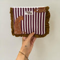 Plum Striped Leopard Ruffle Pouch