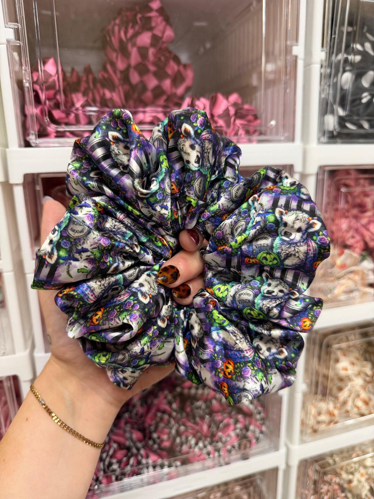 Spooky Highland Cows XL Satin Hair Scrunchie