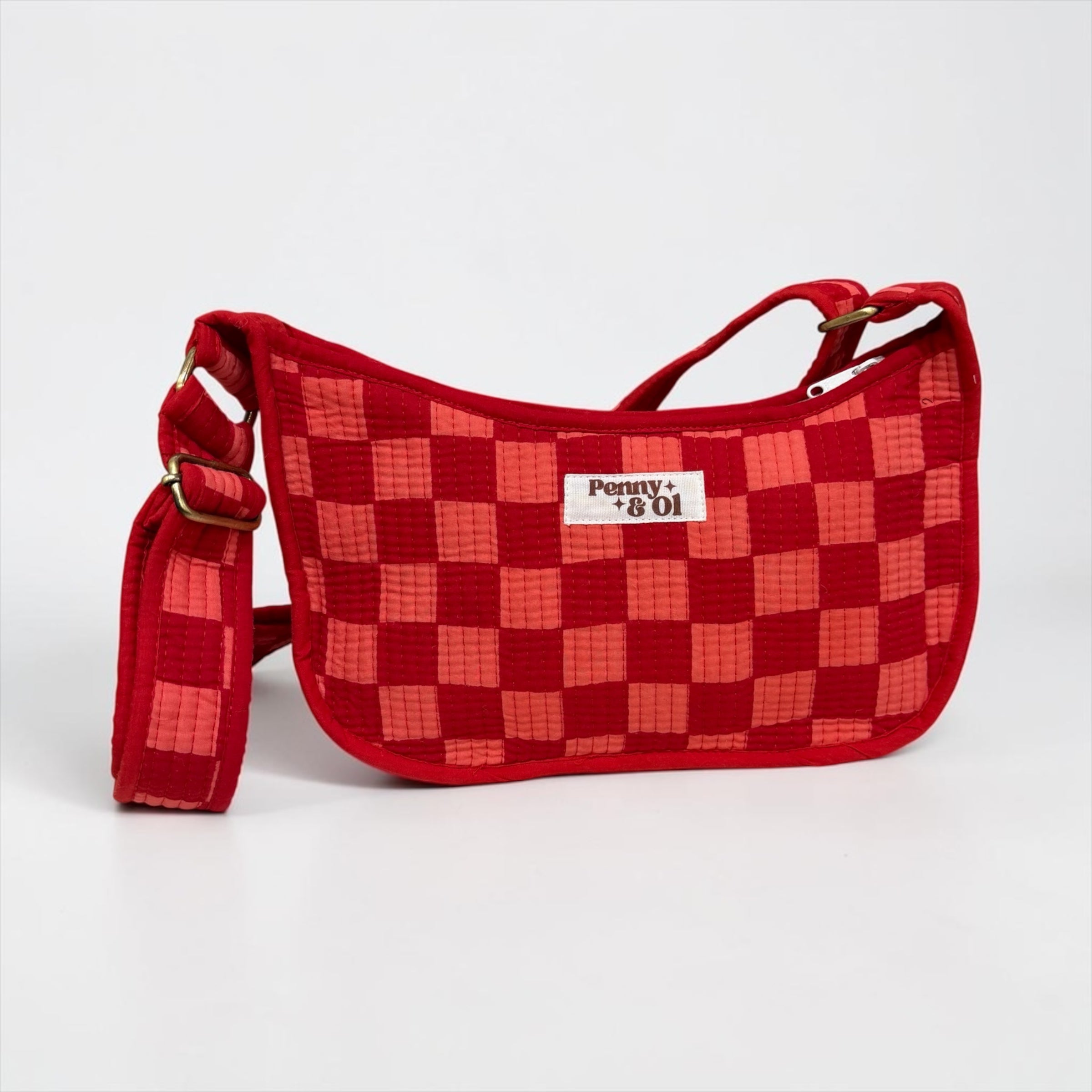 Pink and Red Checkered Mini SHOULDER Bag, Handmade Cotton Tote Bags