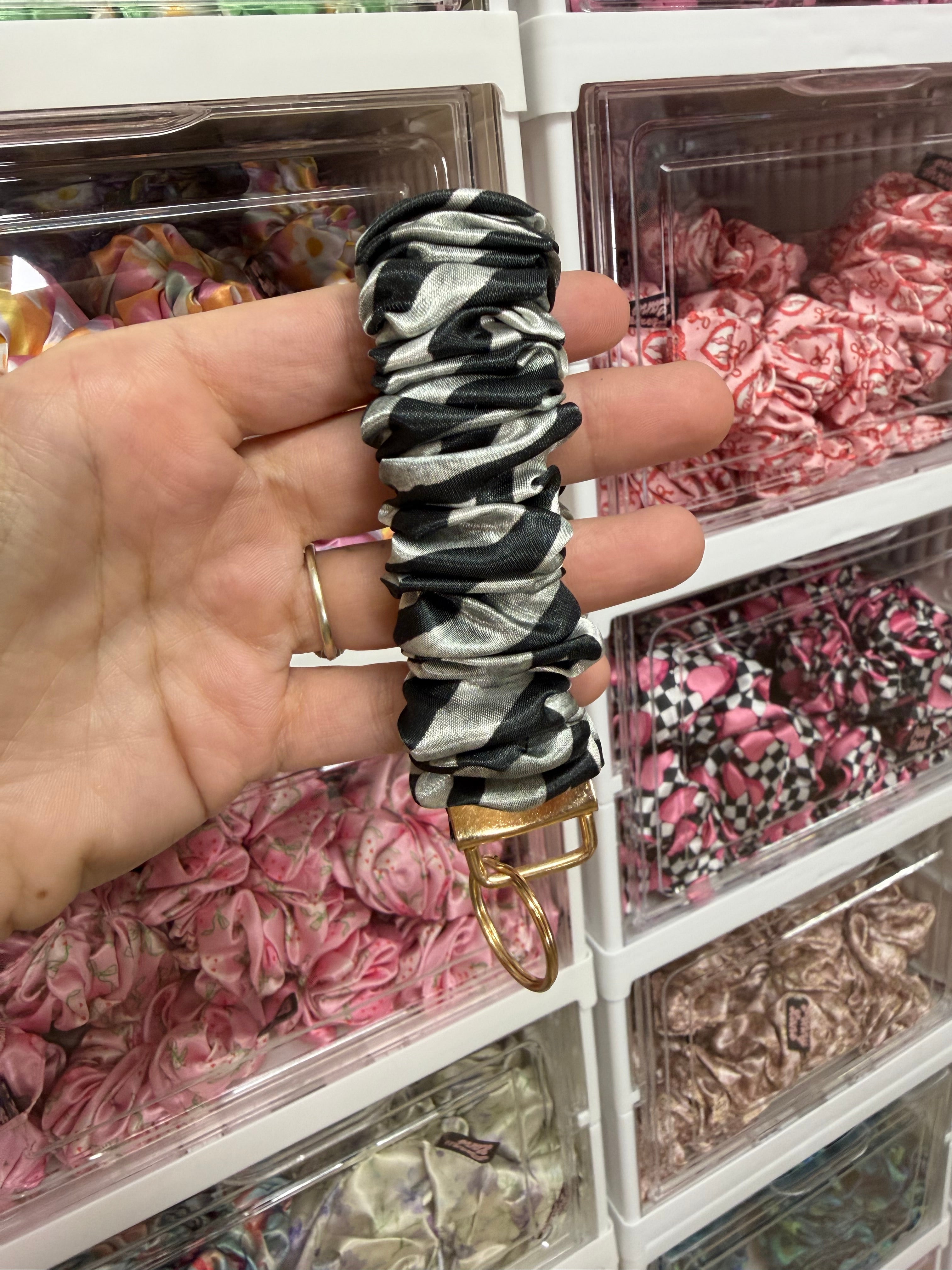 Grey Zebra Scrunchie Keyring