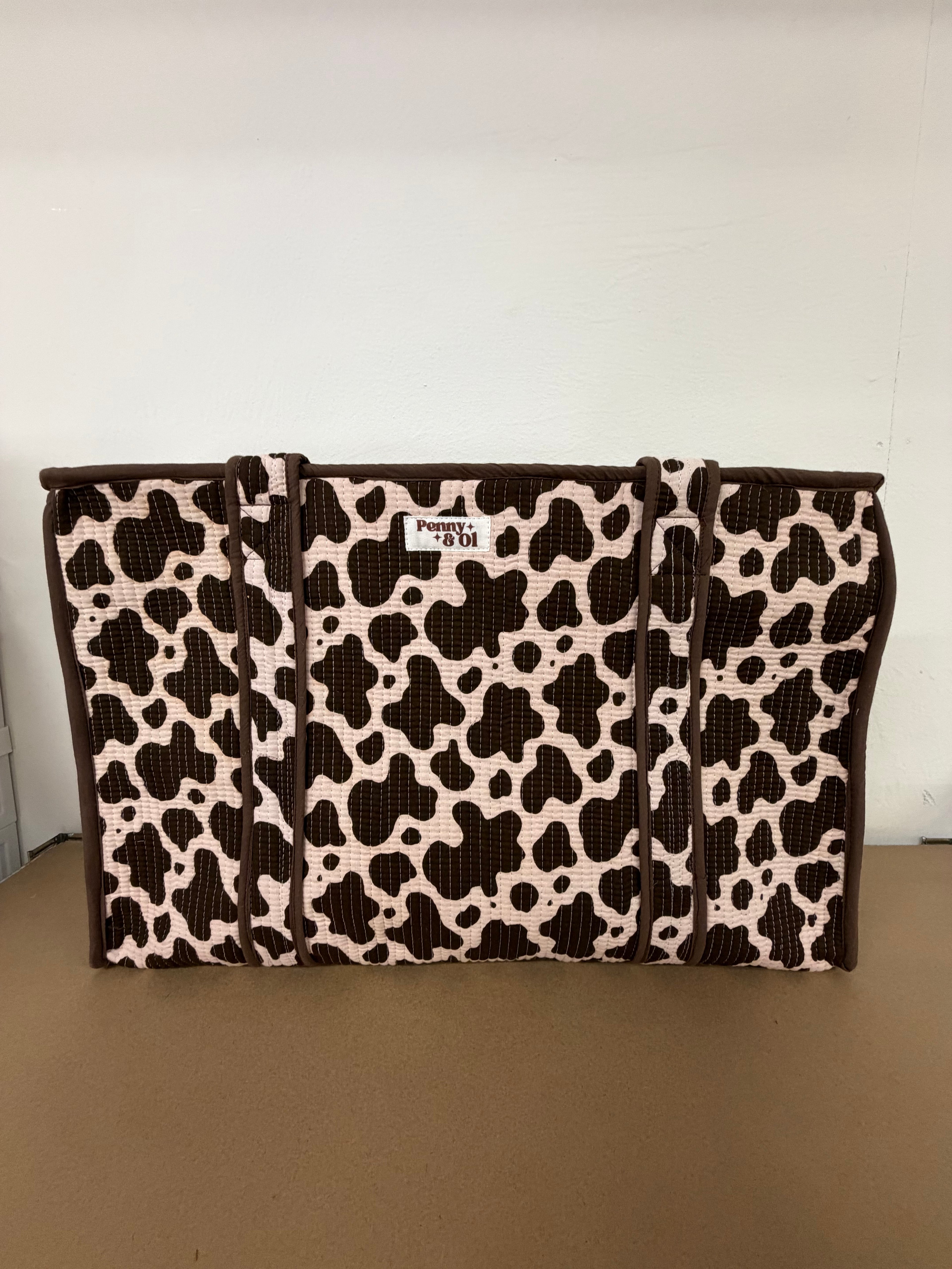 Cow Print Large Cotton Tote Bag, handmade tote bags