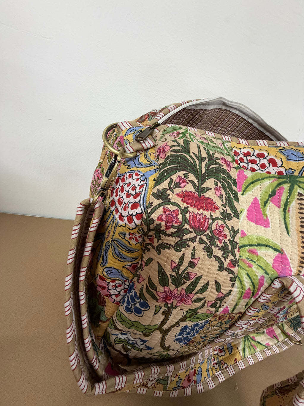 Beige Patchwork Large Duffle Tote Bags - Penny & Ol