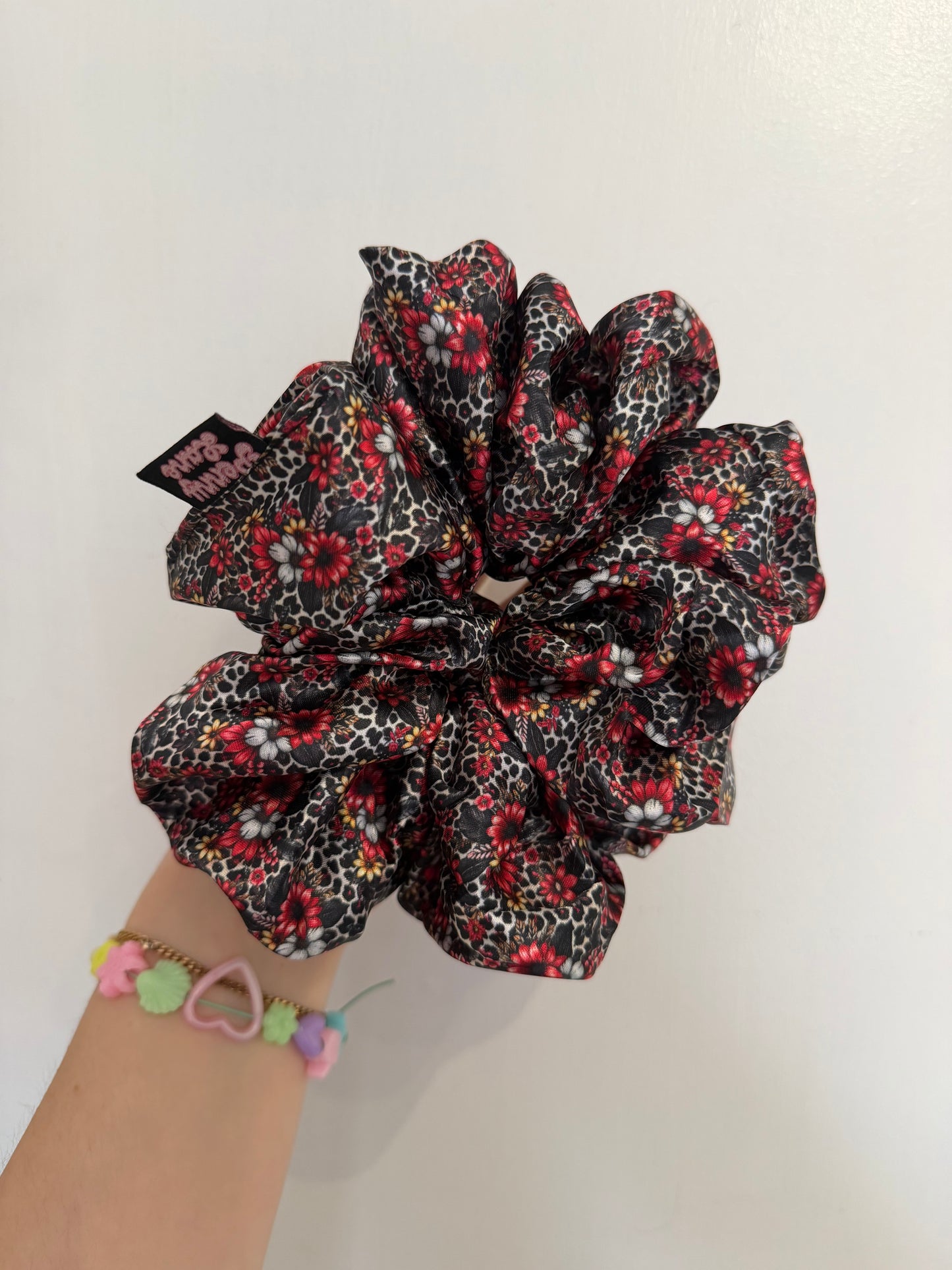 Floral snow leopard XL Satin Hair Scrunchie