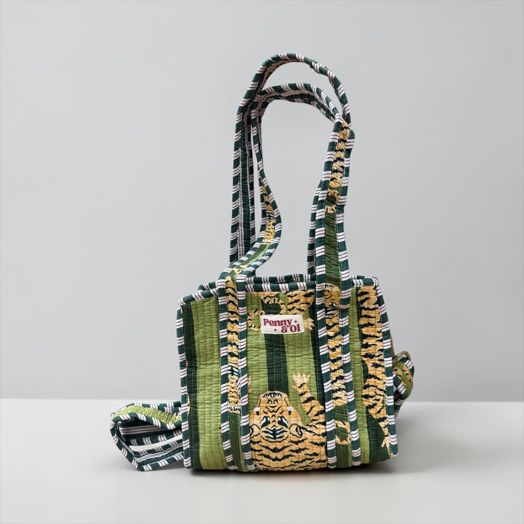 Moss Striped Tiger Collection, cotton tote bags, handmade tote.