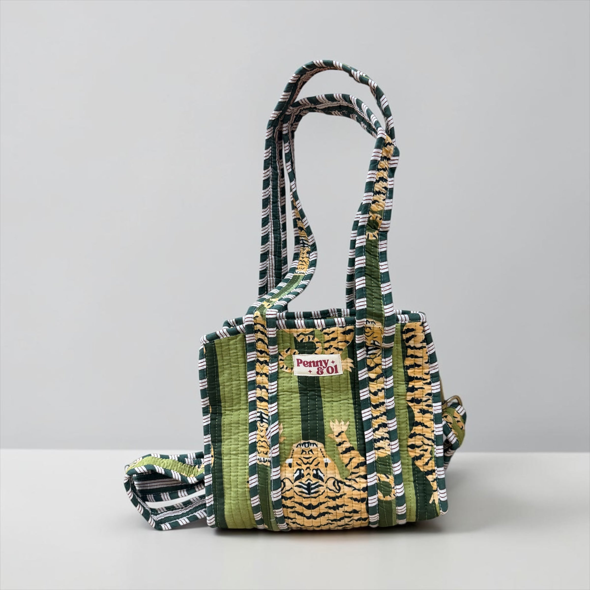 Moss Striped Tiger Collection, cotton tote bags, handmade tote.