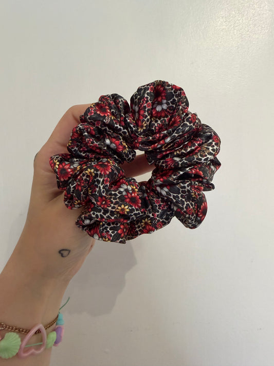 Floral snow leopard MIDI Satin Hair Scrunchie