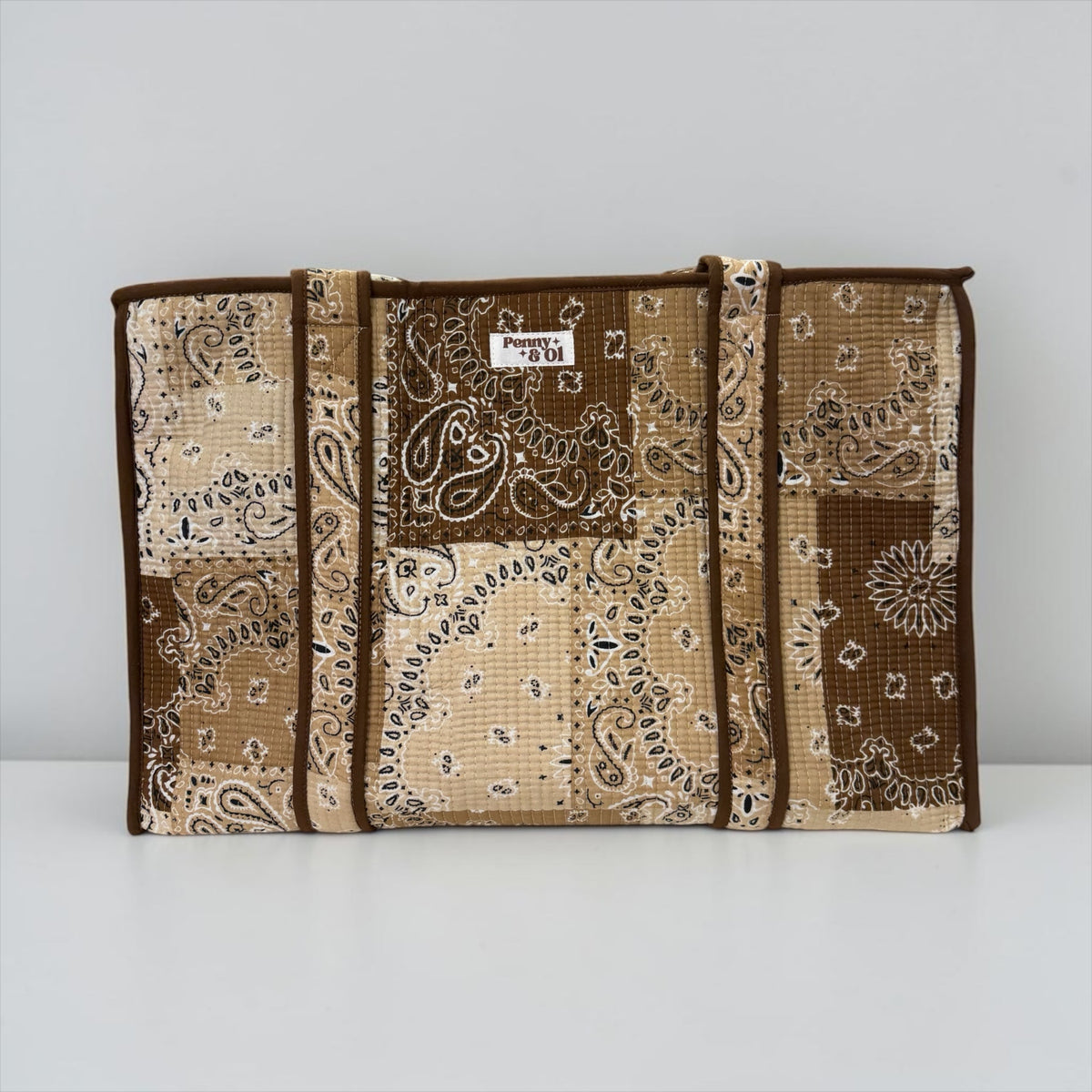 Beige & Brown Paisley Bandana LARGE Cotton Tote Bag, handmade tote bags