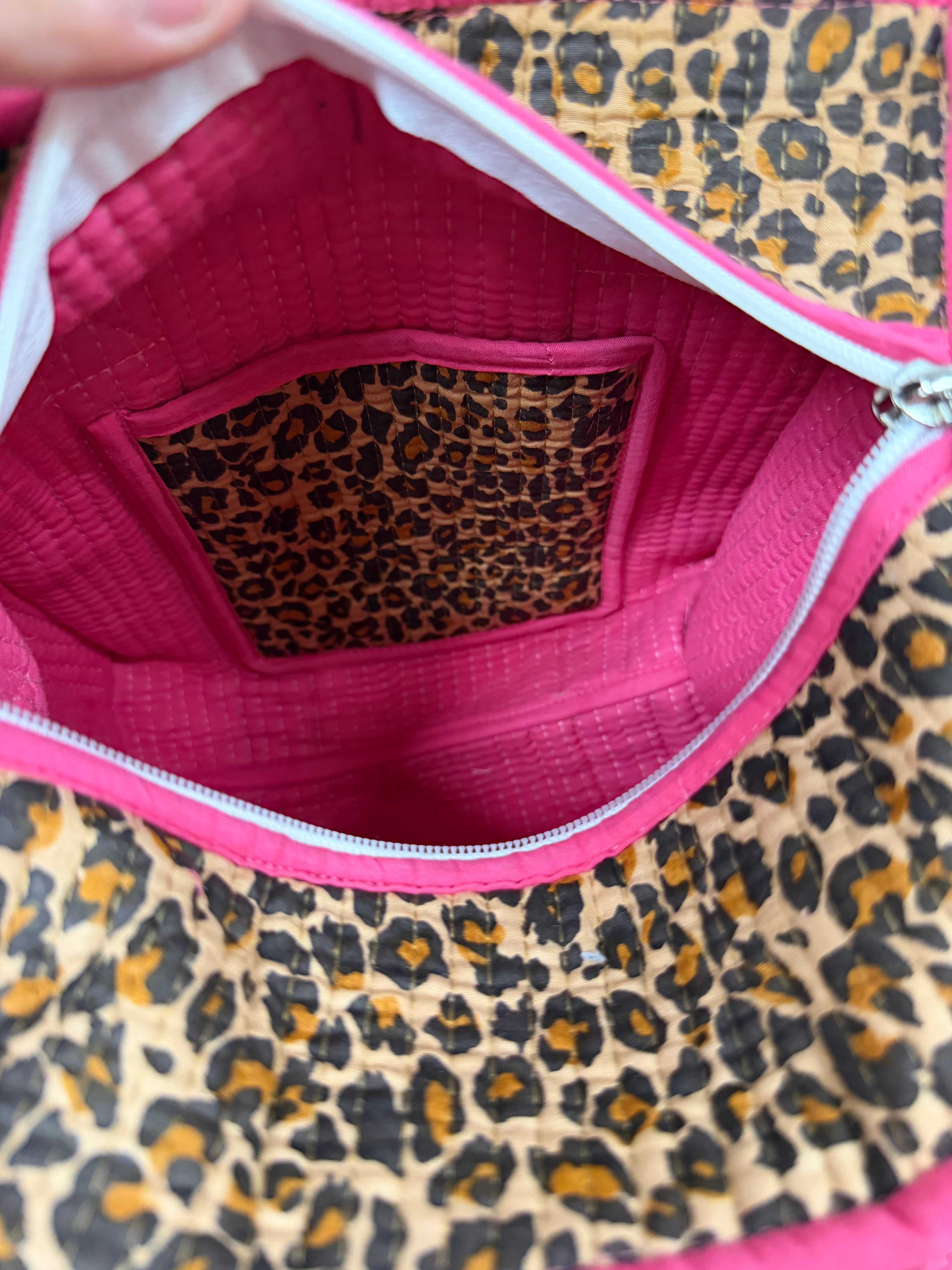 Pink Leopard Mini Tote, Handmade Cotton Tote Bag