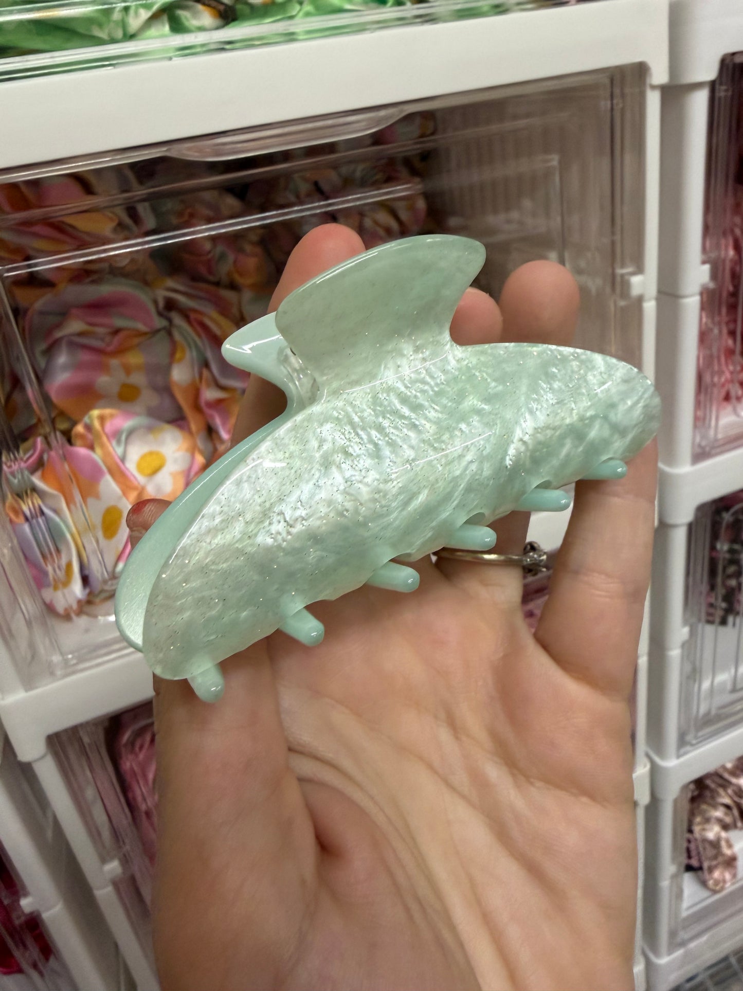 Mint Sparkle Marble Claw Clip
