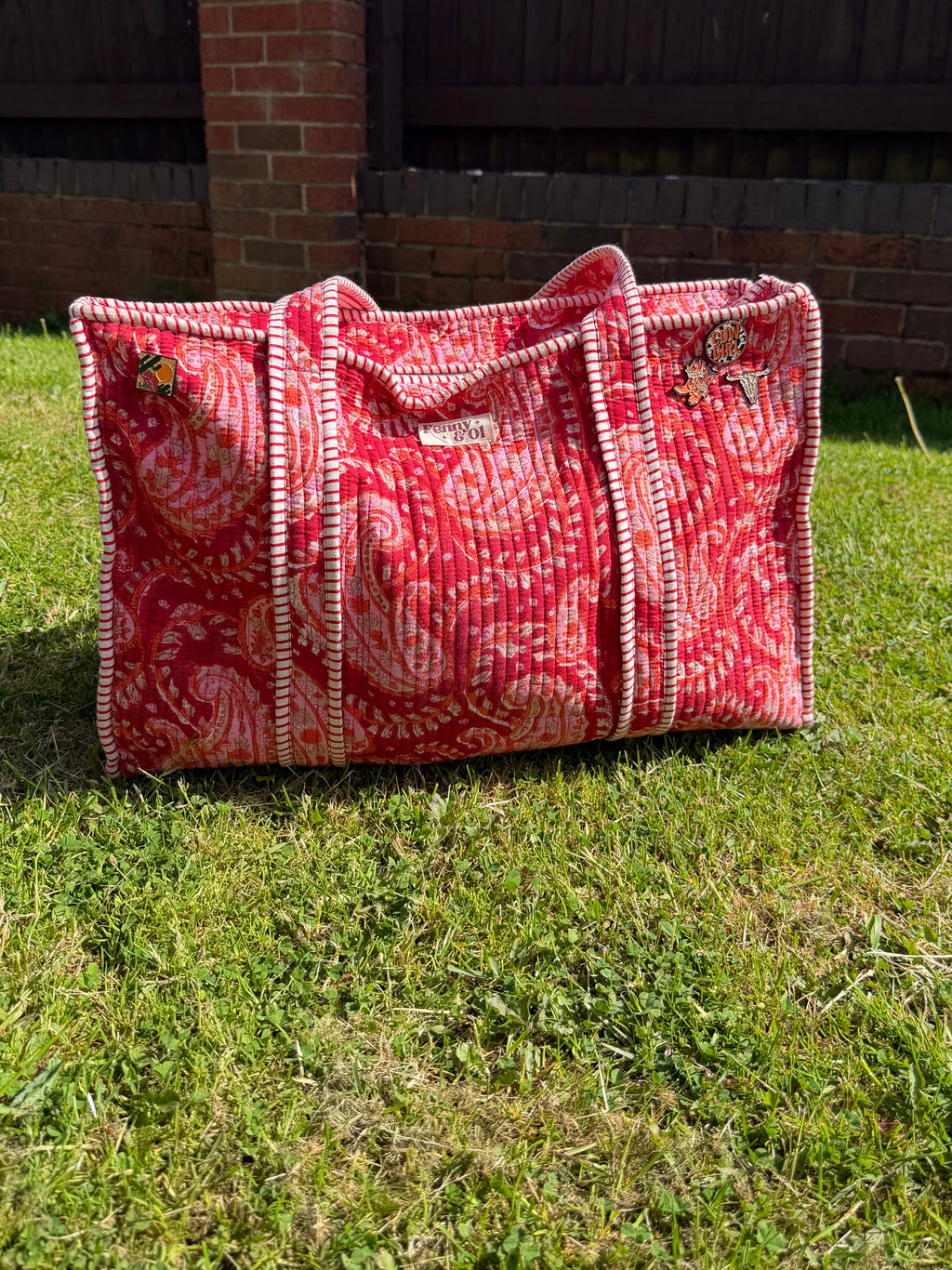 Red Paisley Large Cotton Tote Bag, handmade tote bags