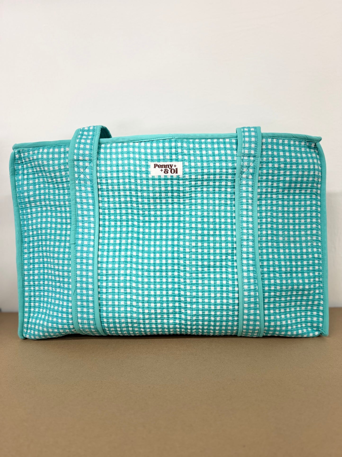 Aqua Gingham Collection. Cotton, handmade tote bags