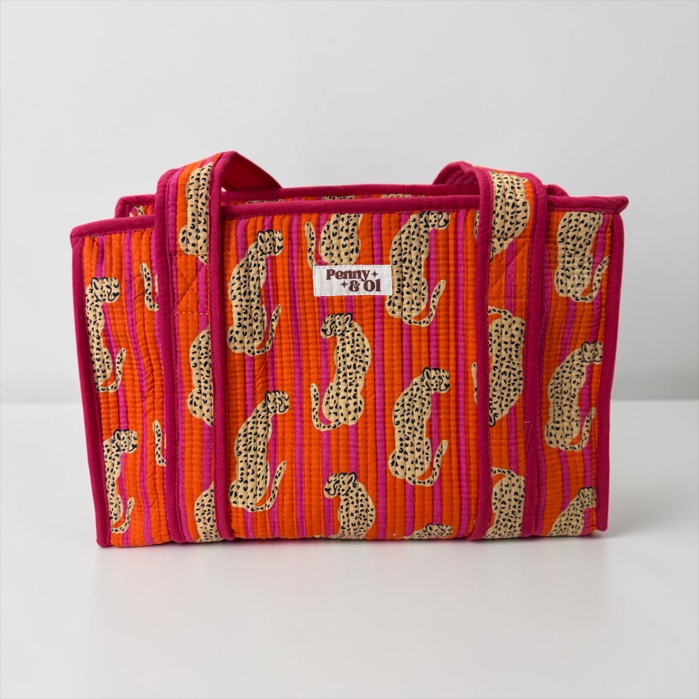 Pink & Orange Stripe Leopard MEDIUM Cotton tote bag