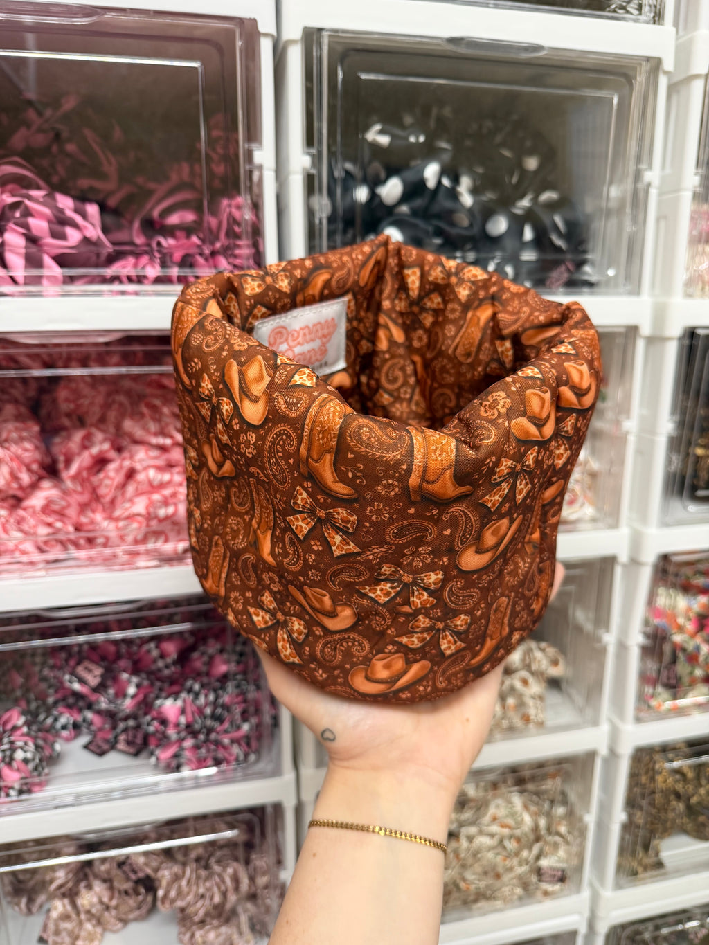 Cowgirl Padded Fabric Organisers, beauty basket..