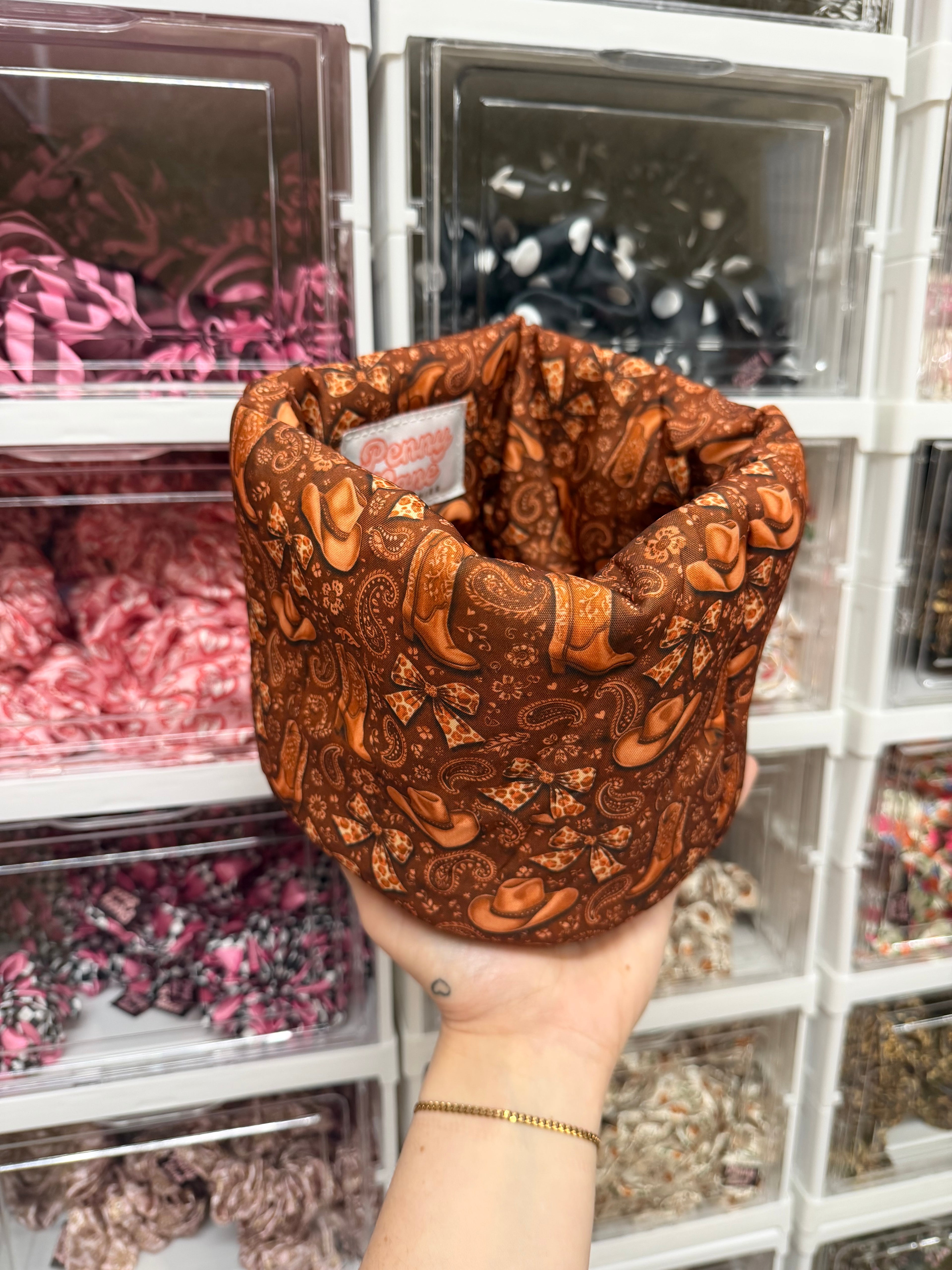 Cowgirl Padded Fabric Organisers, beauty basket..
