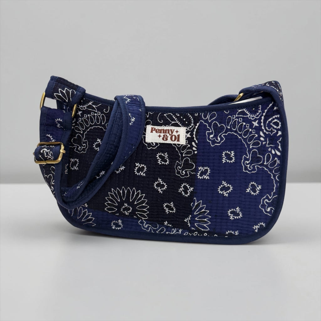 Navy Paisley Bandana Mini SHOULDER bag, cross body bag