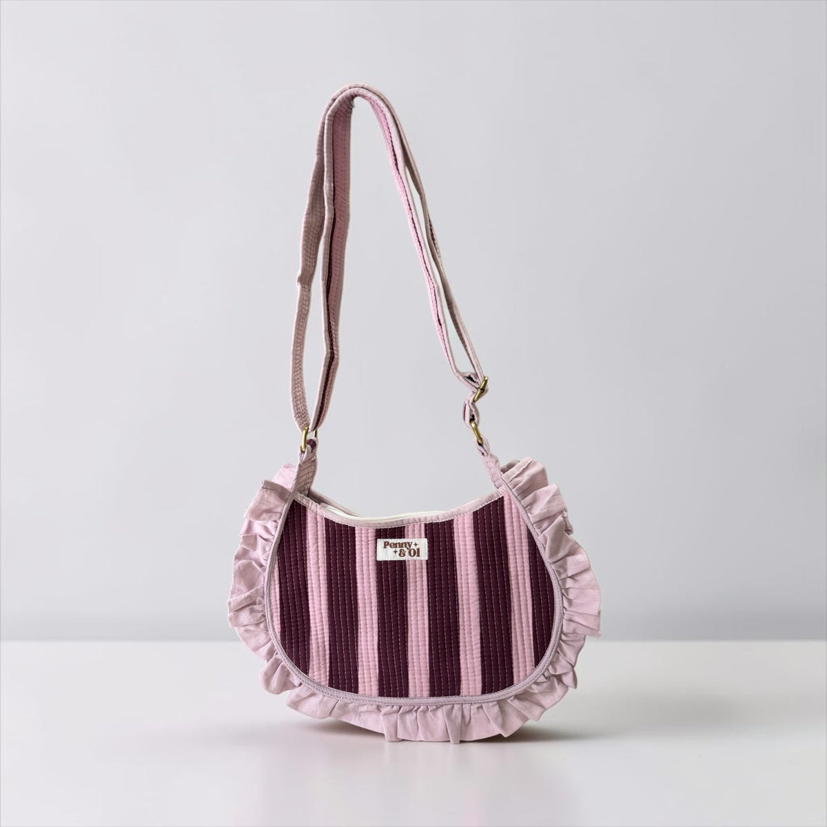 Berry & Blush Ruffle Shoulder Bag, Handmade Cotton Tote Bags