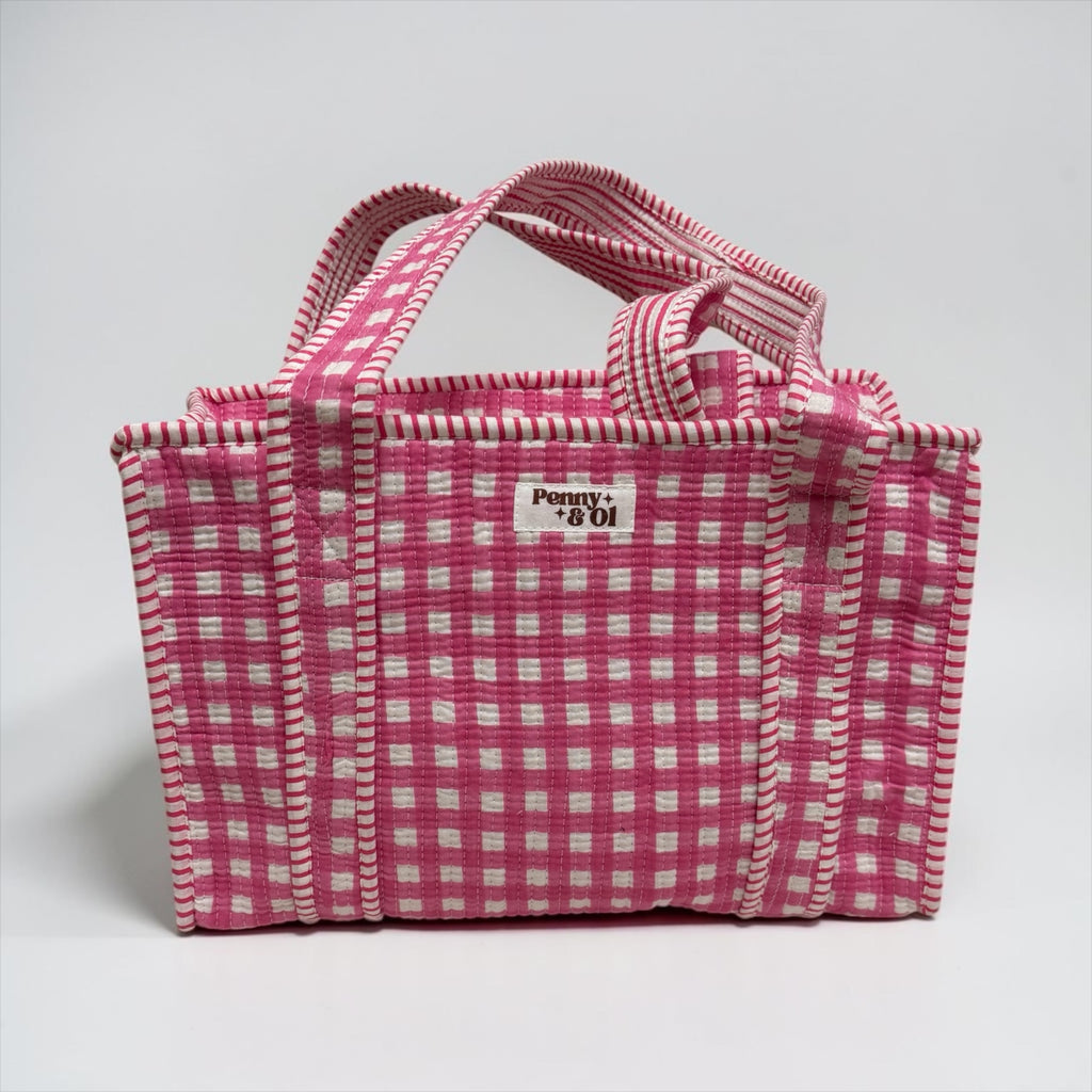 Pink Gingham MEDIUM Cotton tote bag