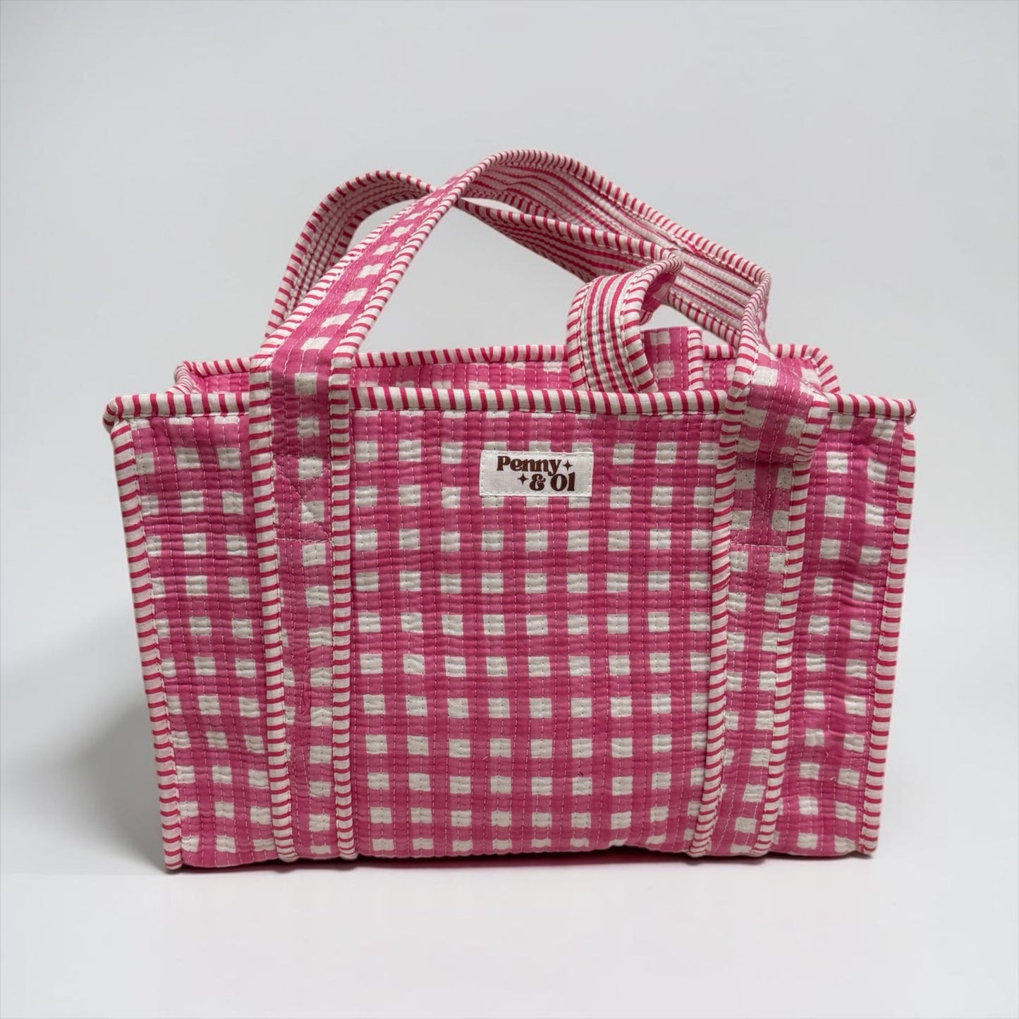 Pink Gingham MEDIUM Cotton tote bag