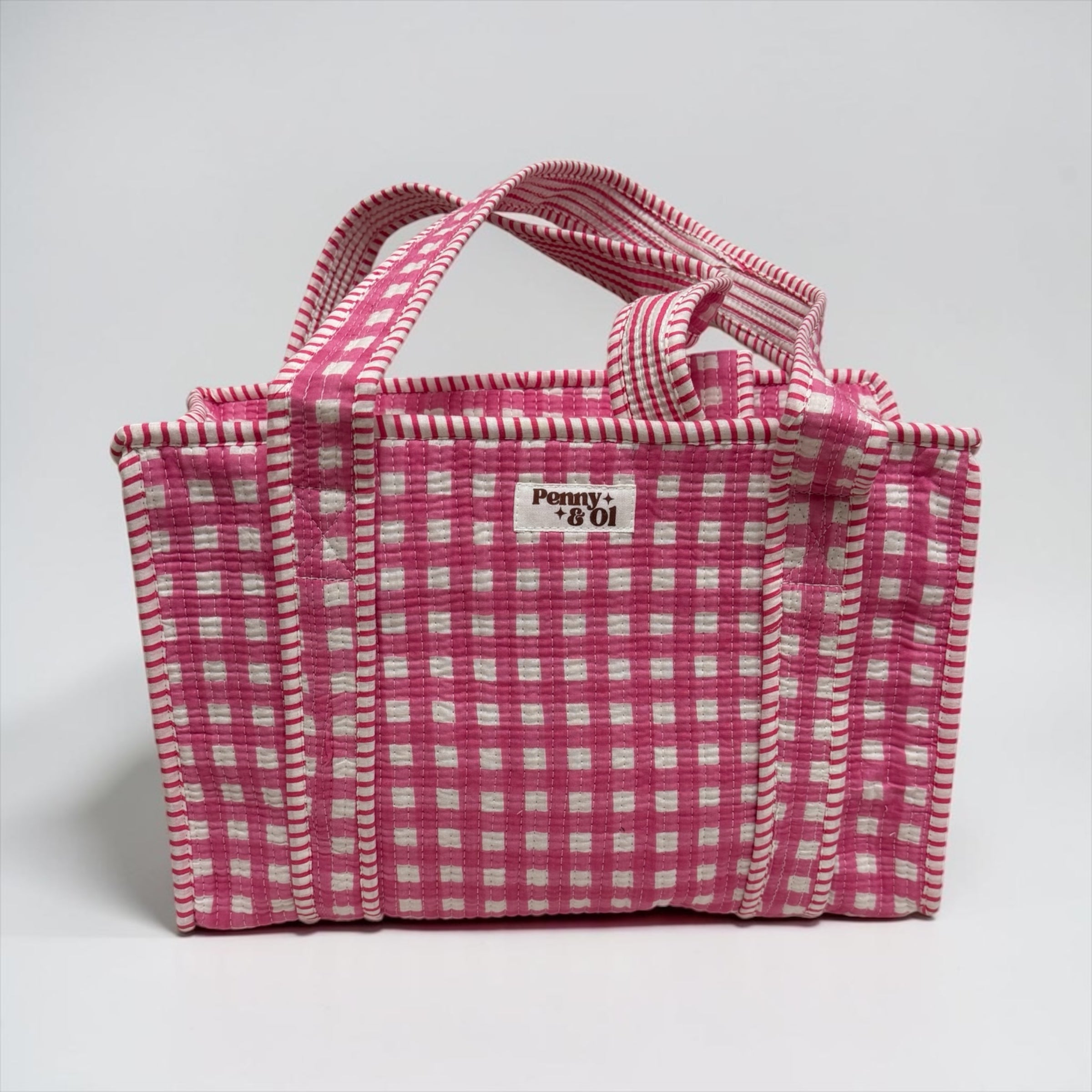 Pink Gingham MEDIUM Cotton tote bag