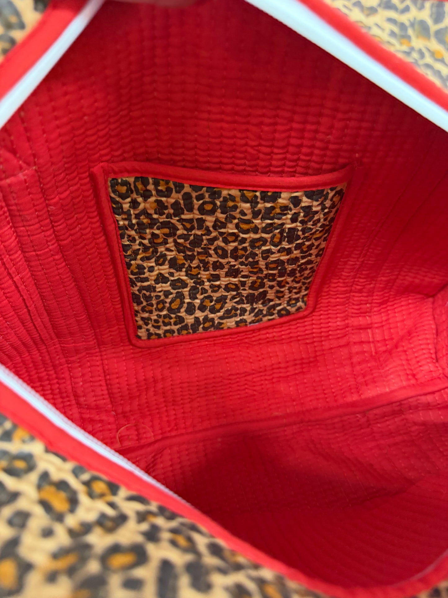 Red Leopard Print Medium Cotton, handmade tote bag