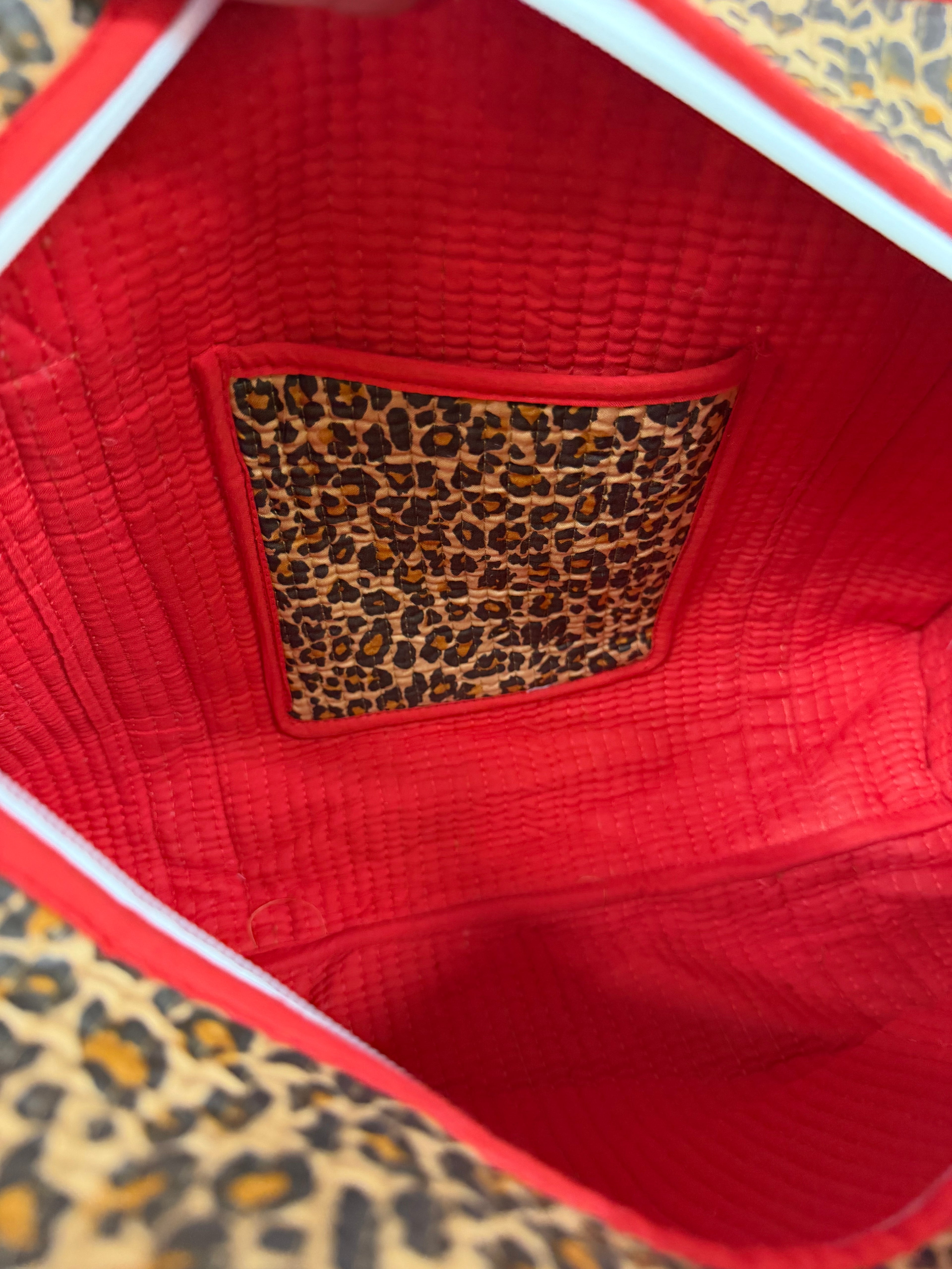 Red Leopard Print Medium Cotton, handmade tote bag