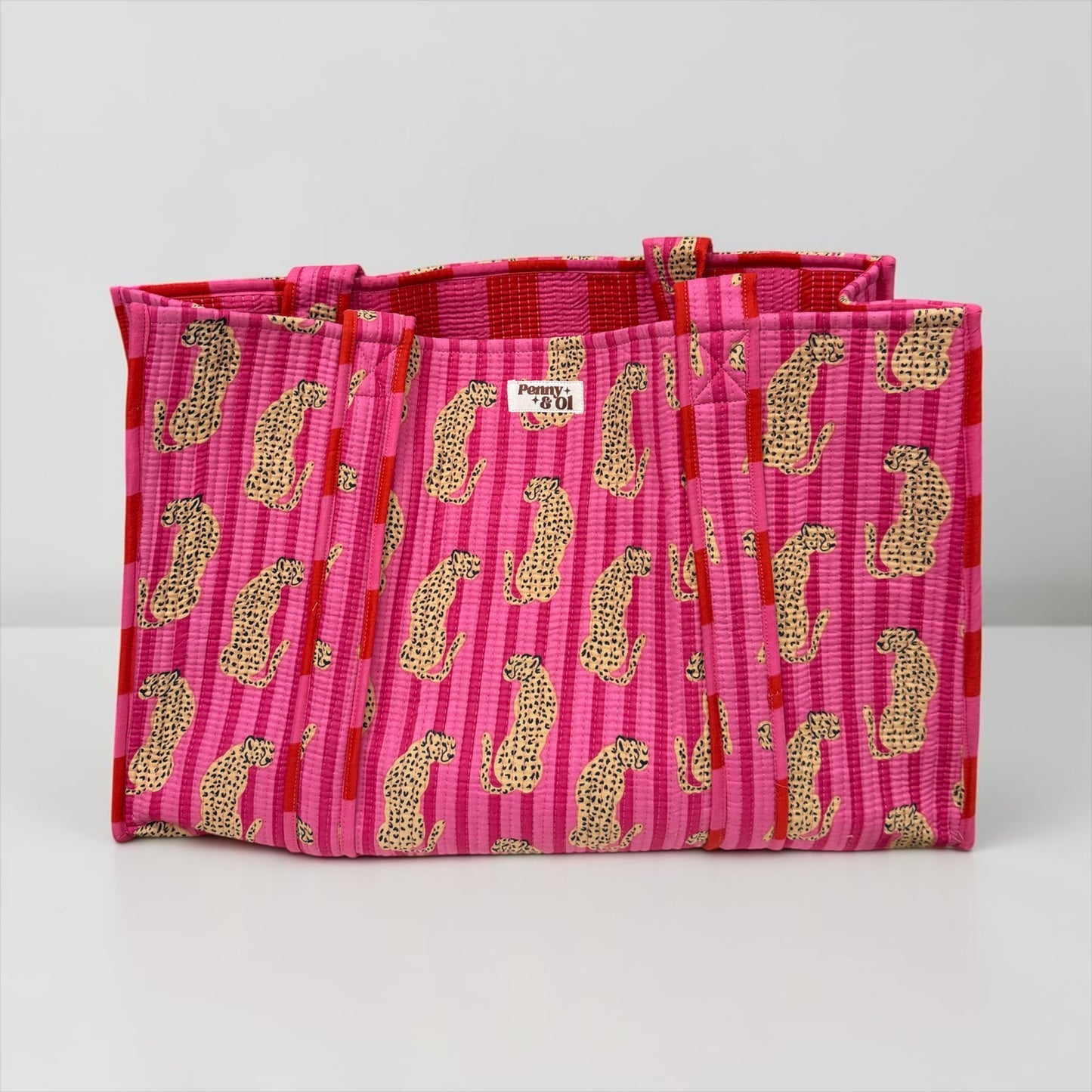 Pink stripe leopard REVERSIBLE Large Cotton Tote Bag, handmade tote bags