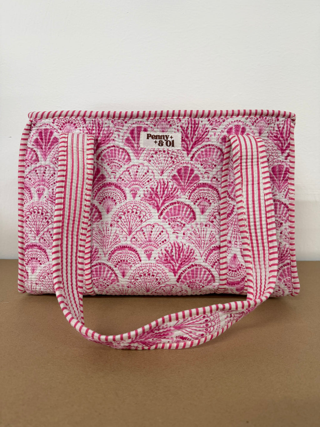 Pink Seashells Medium Cotton, handmade tote bag