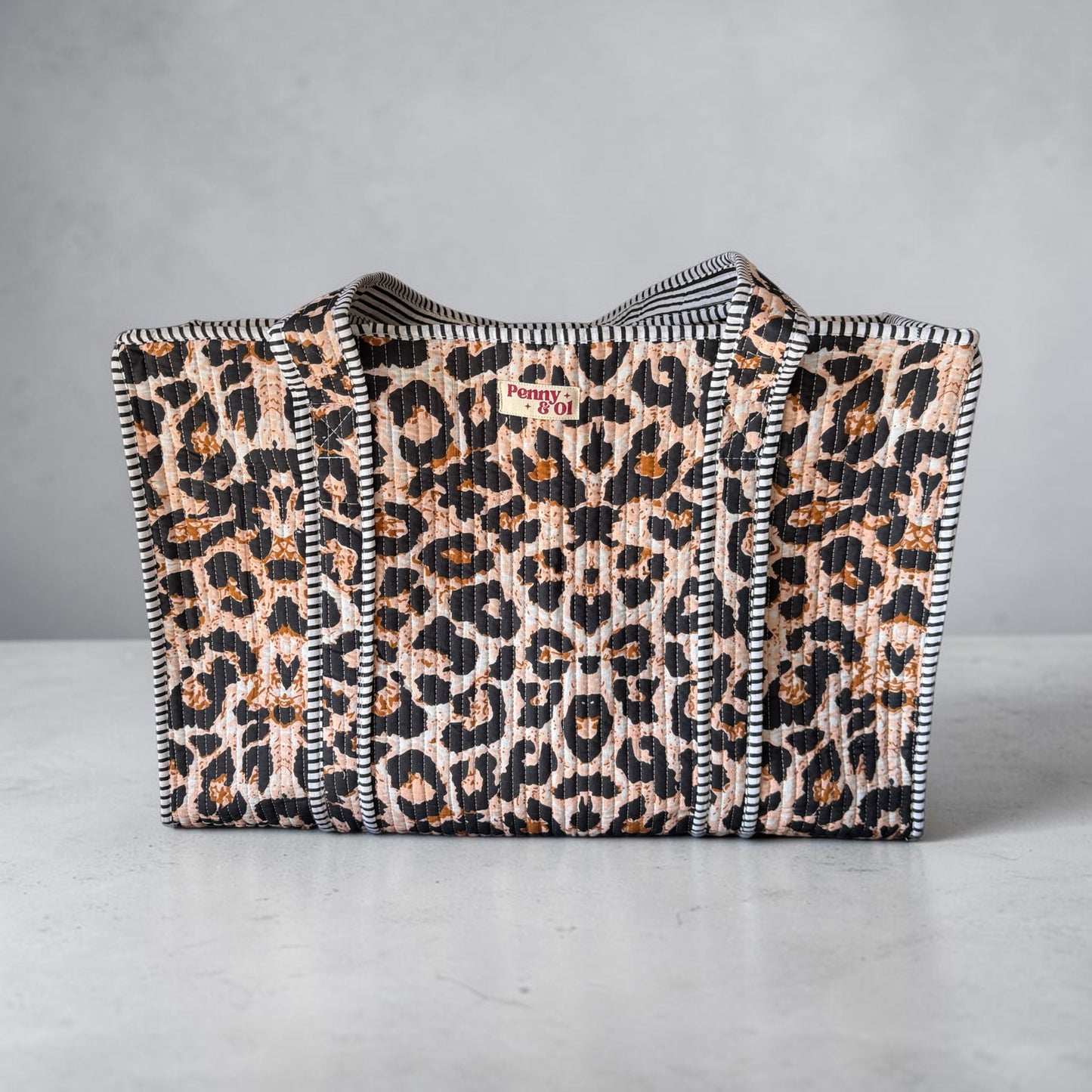 Leopard print large tote bag, cotton handmade tote